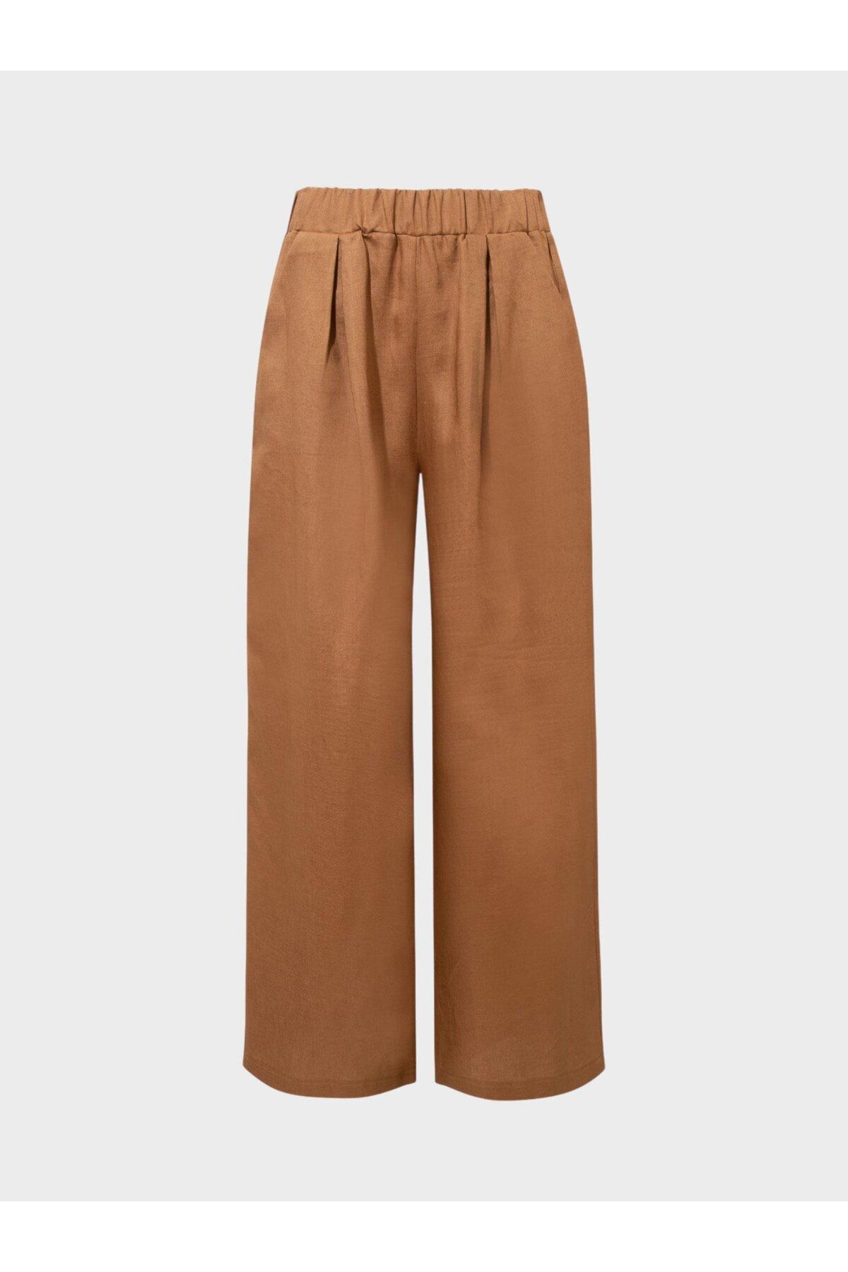 RİVUS Beli Lastikli Keten Pantolon - Kahve