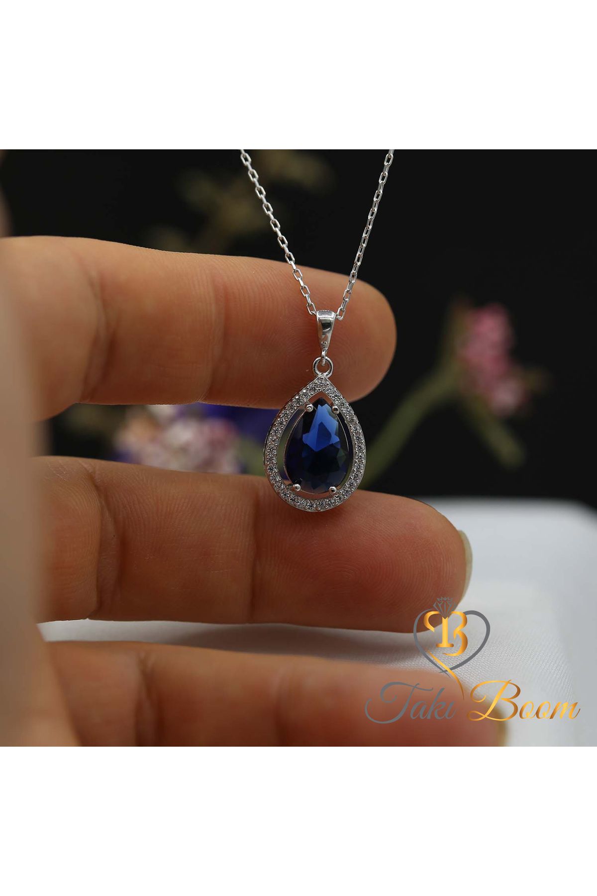 Takı Boom Gece Mavisi Damla Safir Kolye, Lacivert Damla Kolye, Kadınlar İçin Harika Hediye, Sevgiliye Hediye