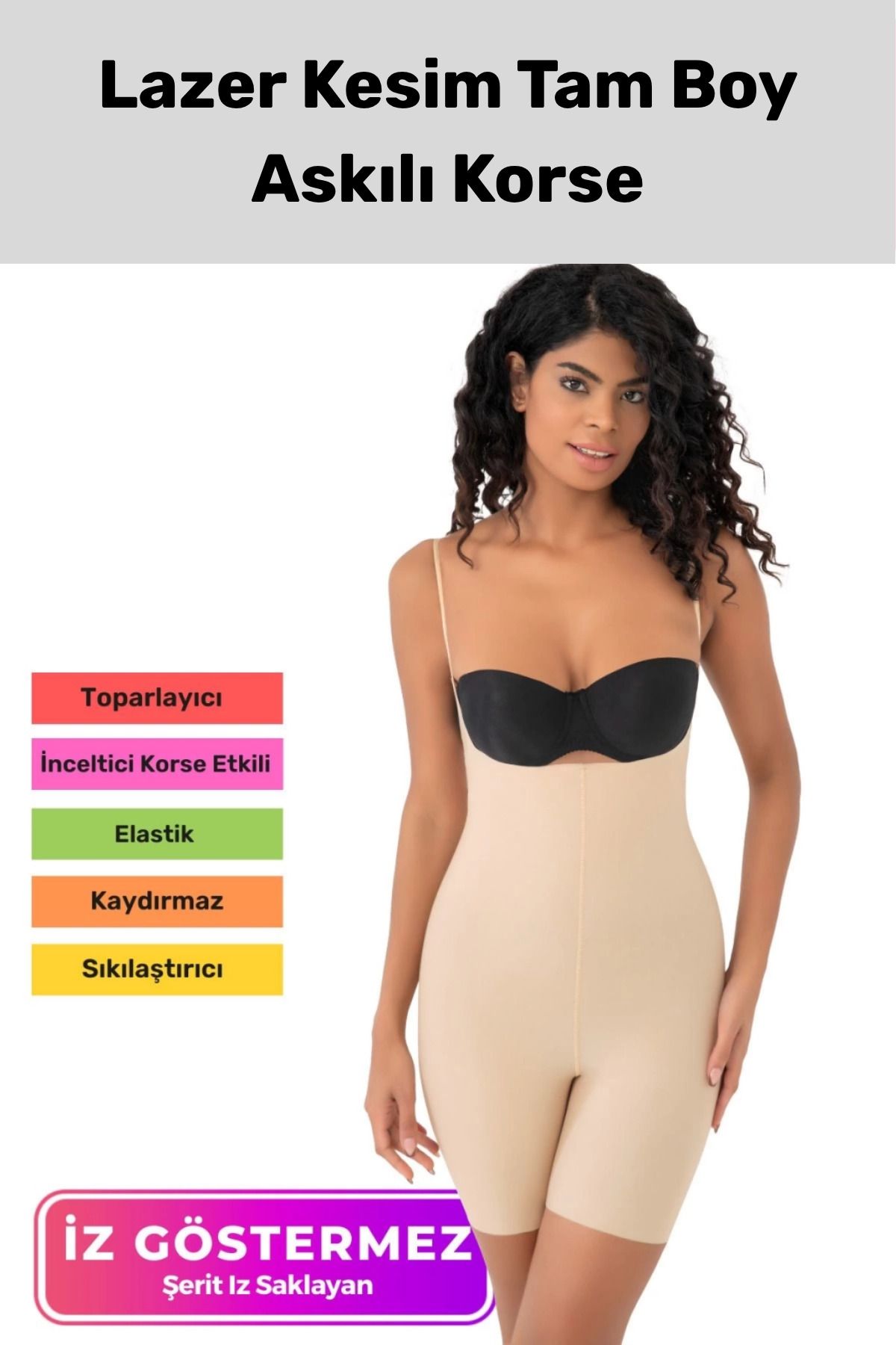 PeraNova Premium İz Bırakmayan Kaymayan Toparlayıcı Sıkılaştırıcı Kadın Lazer Kesim Tam Boy Askılı Korse