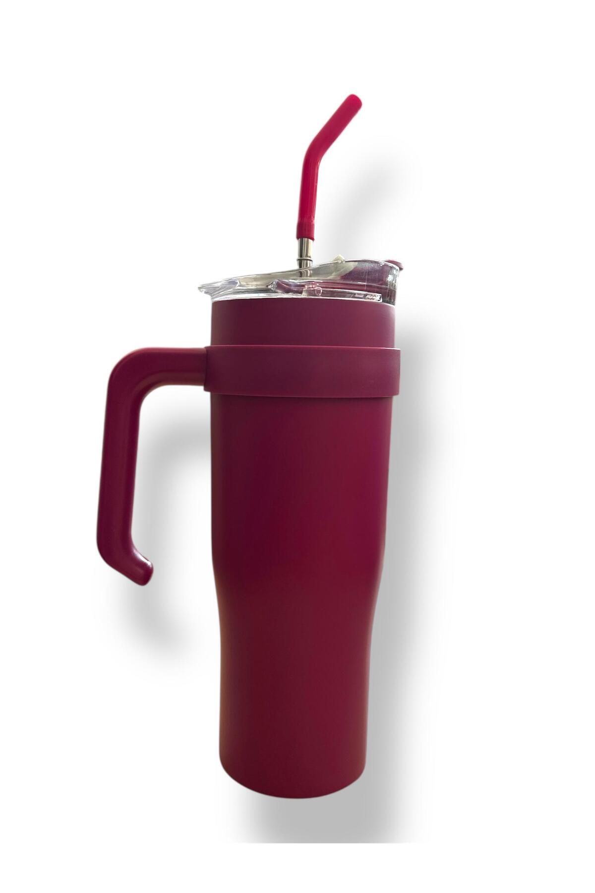 Cup 2 bardaklı pipetli çelik termos (mor renk)