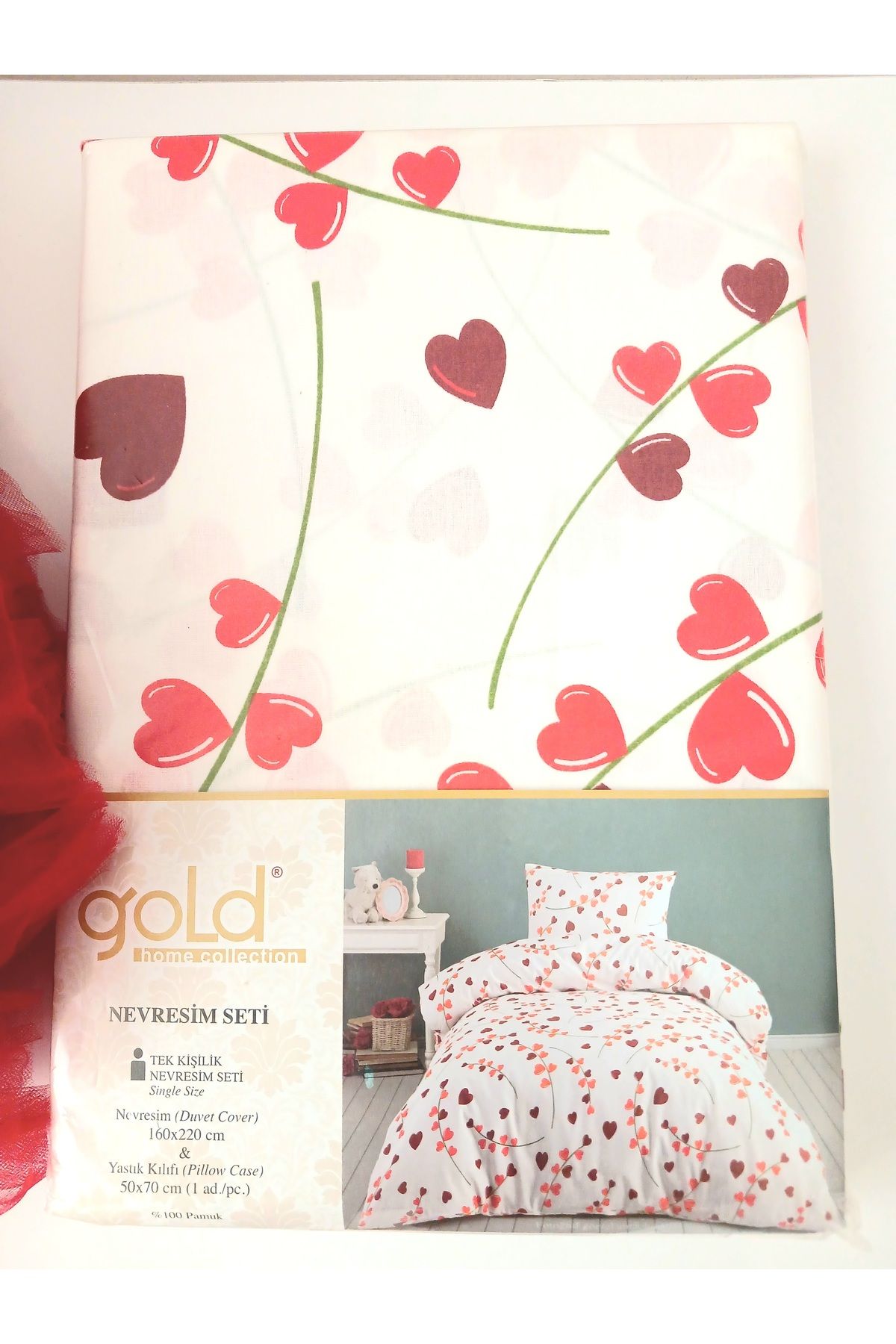 GOLD HOME COLLECTION Kalp Desenli Nevresim Seti