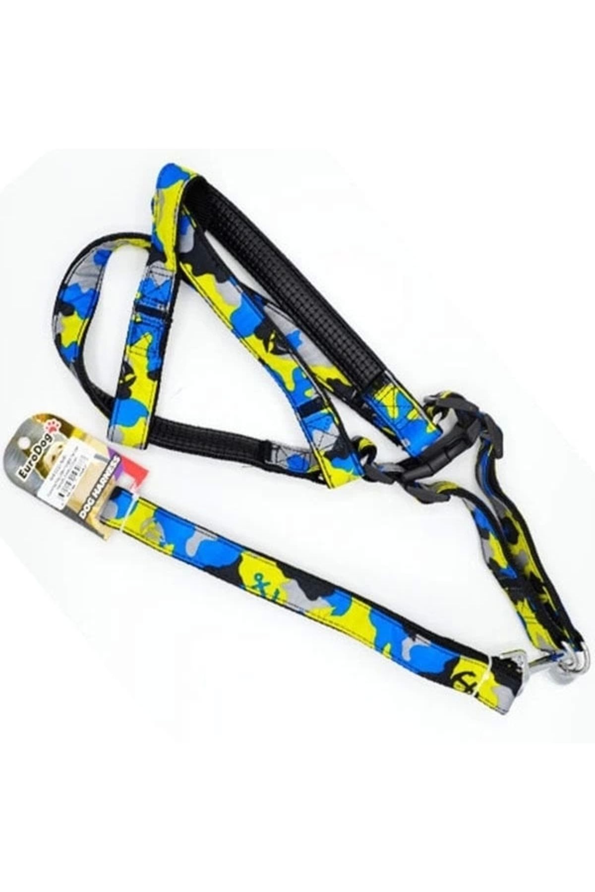 ShopNova Euro Dog Köpek Uzatma Tasması ve Göğüs Tasması Takımı Sarı Kamuflaj 25 Mm 120 Cm