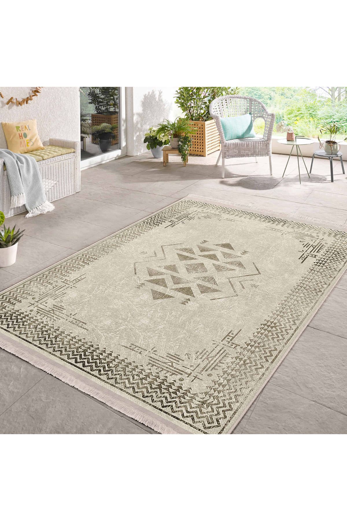 Realhomes Modern Geometrik Desenli Şık Salon Halısı - Kaymaz Tabanlı Yıkanabilir Halı