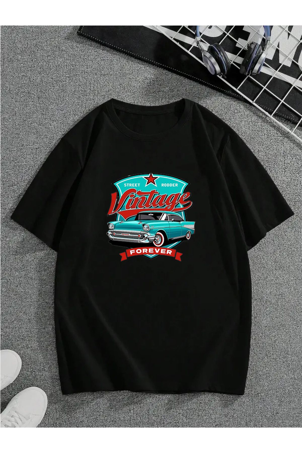 MODA Unisex Oversize Kalıp Vintage Baskılı T-Shirt