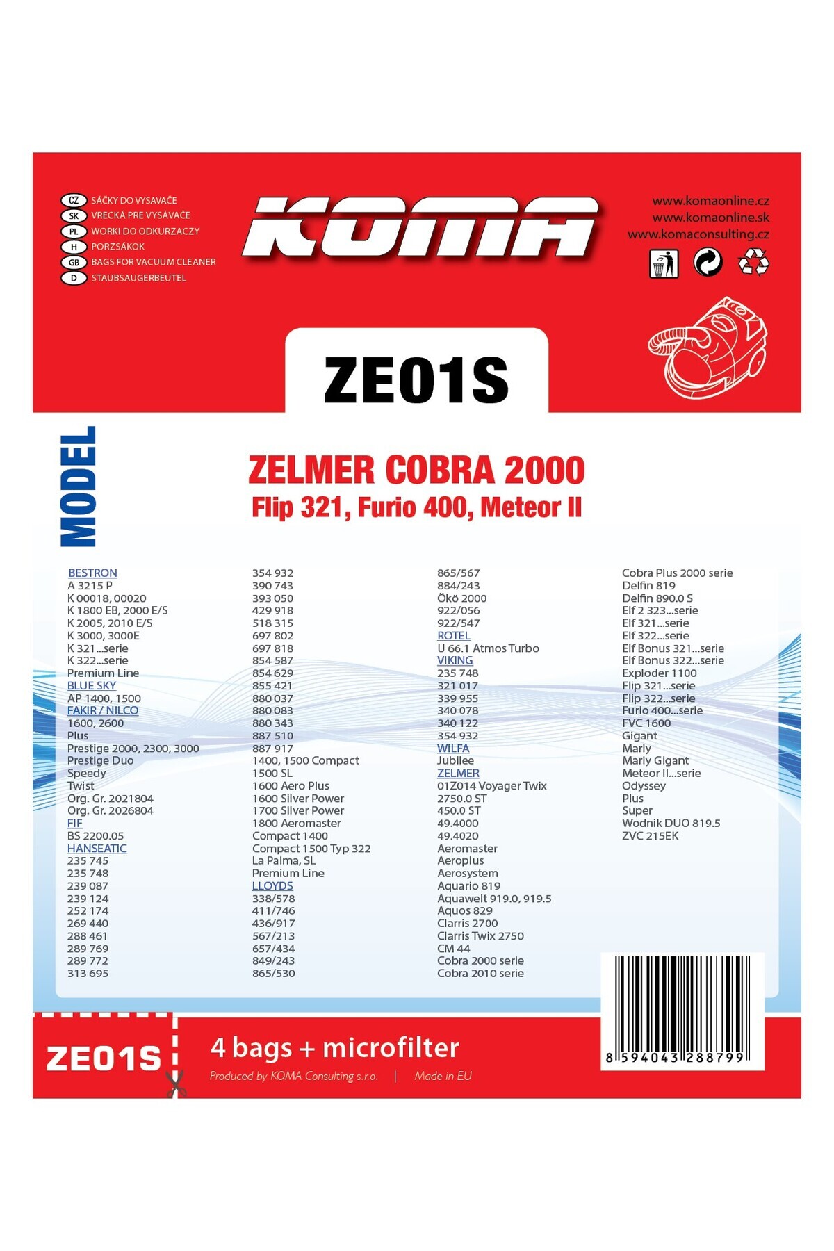 KOMA-Ze01s - Set of 12 Vacuum Cleaner Bags for Zelmer Cobra, Flip, Furio, Textile 4