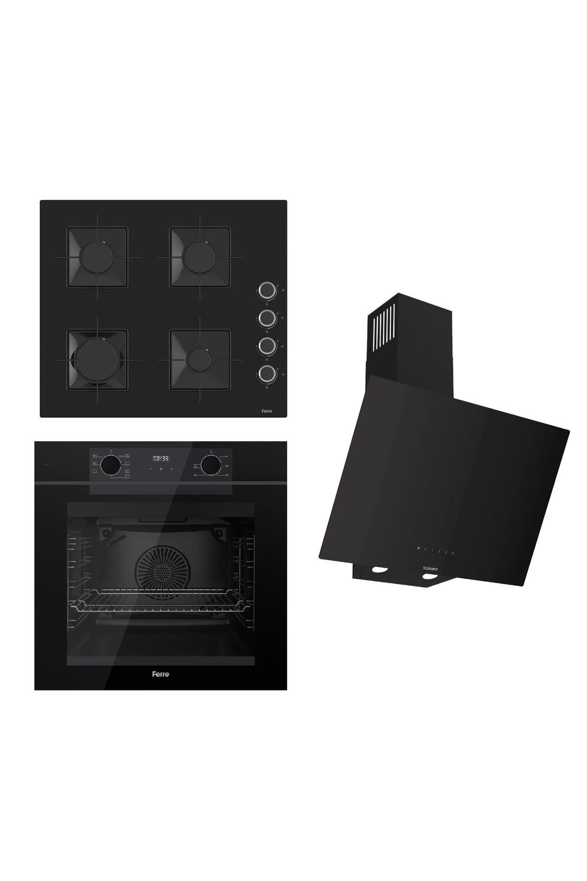 Ferre FRYART-SILENTART Serisi Siyah Set (SS205 + QEP63CS +D077-SA ) - Emaye Izgara