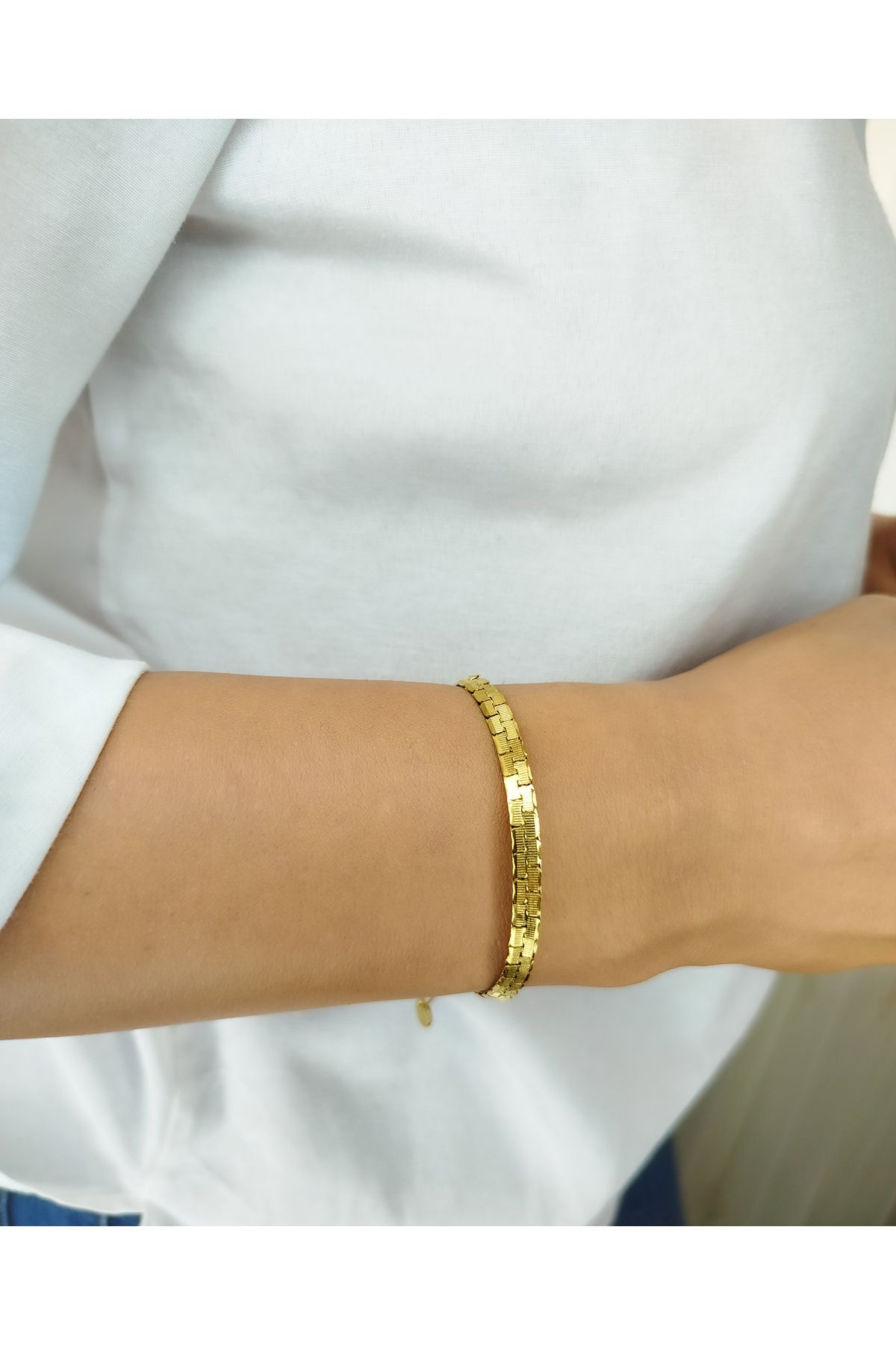 Nova Riva Gold Renkli Hasır Paslanmaz Çelik Kadın Erkek Unisex Bileklik