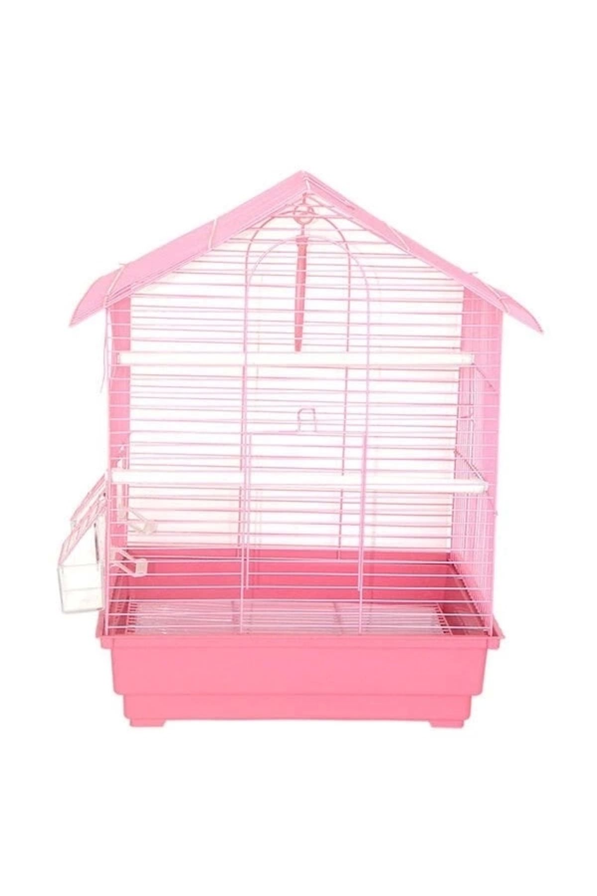 ShopNova Dayang İki Kapılı Çatılı Muhabbet Kuşu Kafesi Pembe 35x28x46 Cm