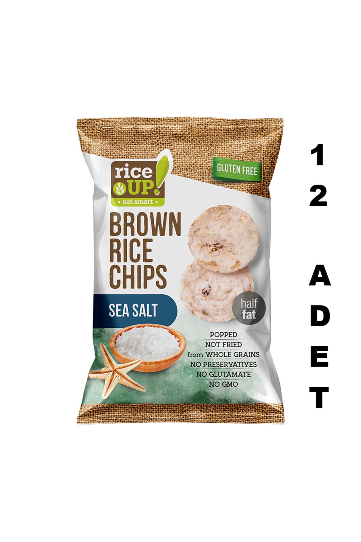 Rice Up 12 Adet Glutensiz Sea Salt, Brown Rice Chips 60g
