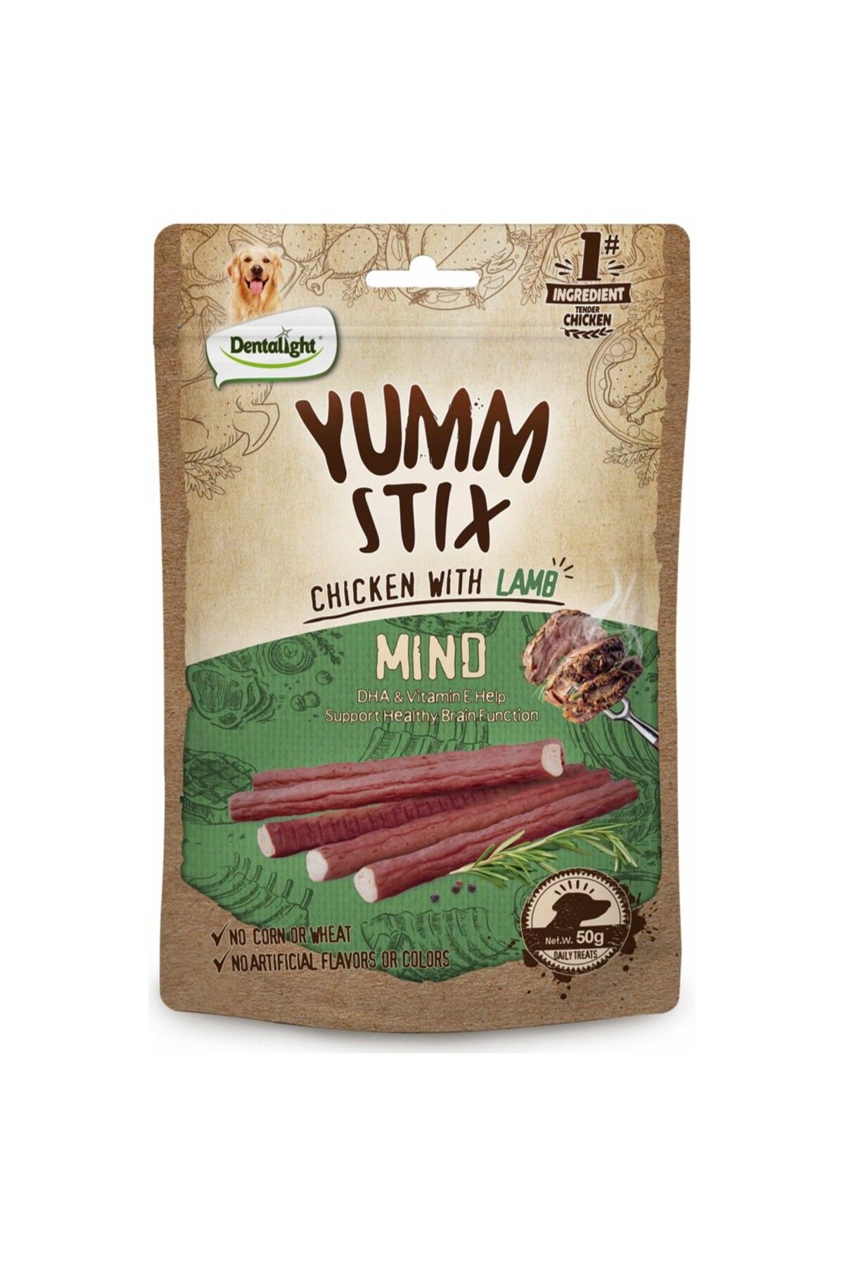 DENTALIGHT Yumm Stix Kuzu Etli & Tavuklu Yumuşak Çiğnenebilir Köpek Ödülü | Zihinsel Gelişim Destekli (50g)