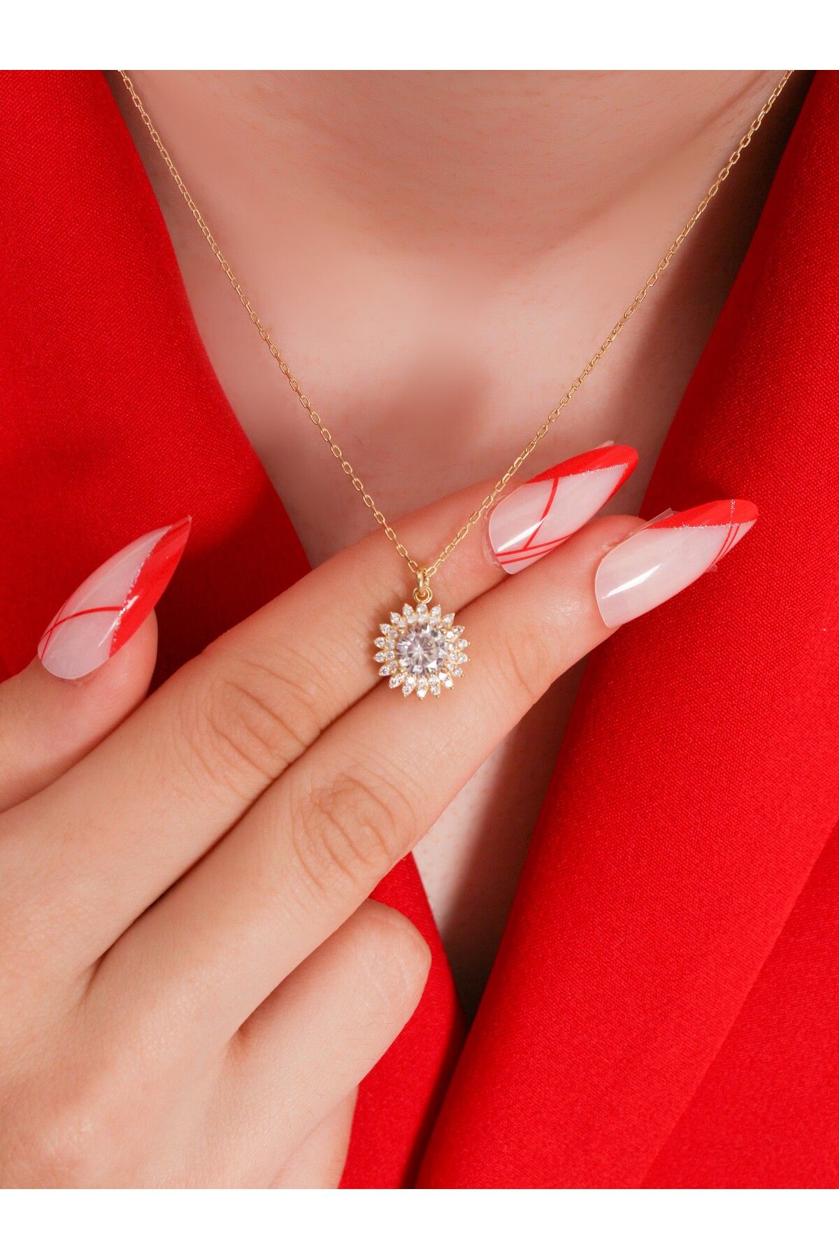 LİNOVE JEWELLERY Güneş Motifli Gümüş Kolye, 925 Ayar Gümüş Kolye, Nisan Ayı Kolye, Doğum Taş Kolye