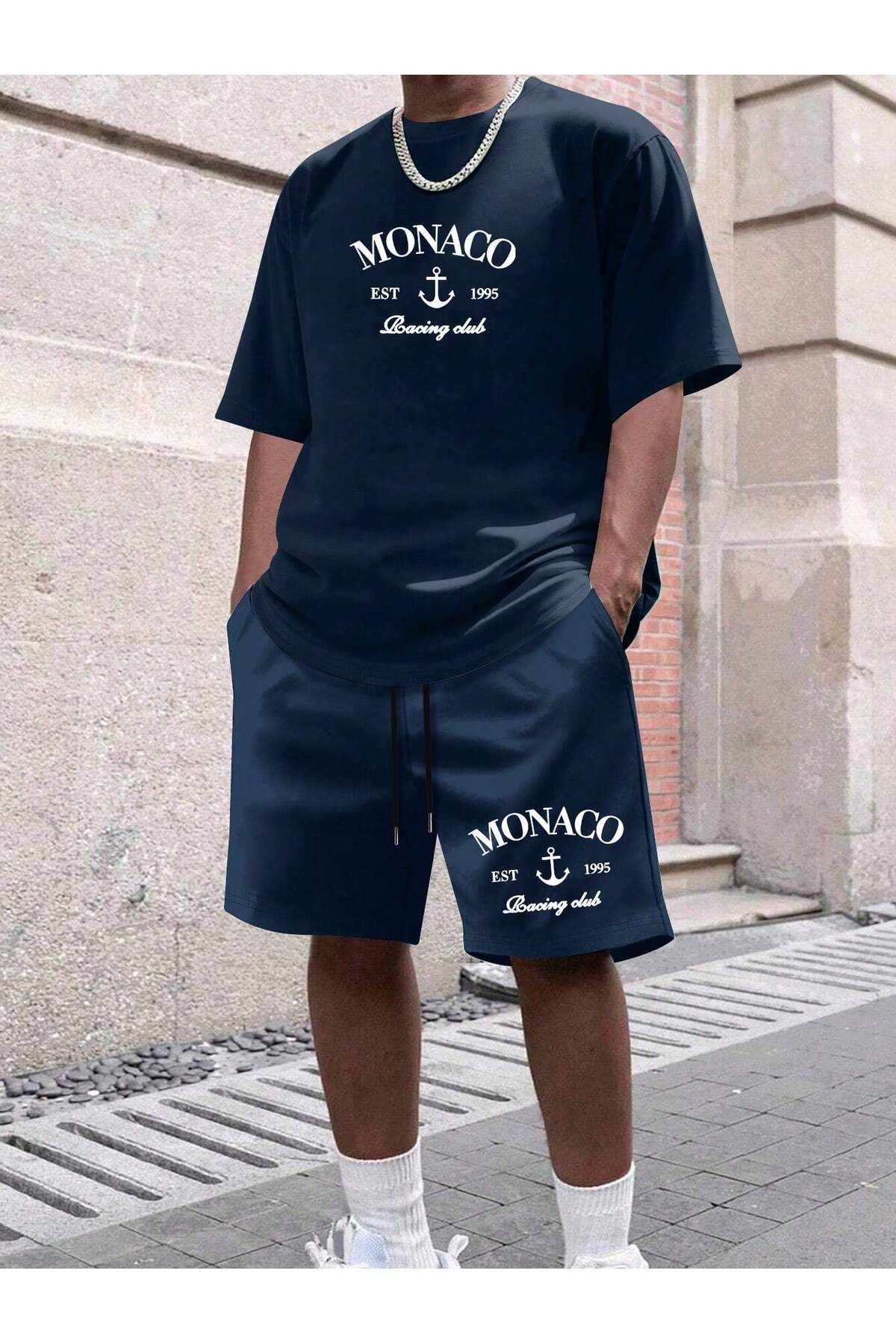 ACTIVE MODA -ERKEK KISA KOLLU TSHIRT-ŞORT TAKIMI BASKILI PAMUKLU