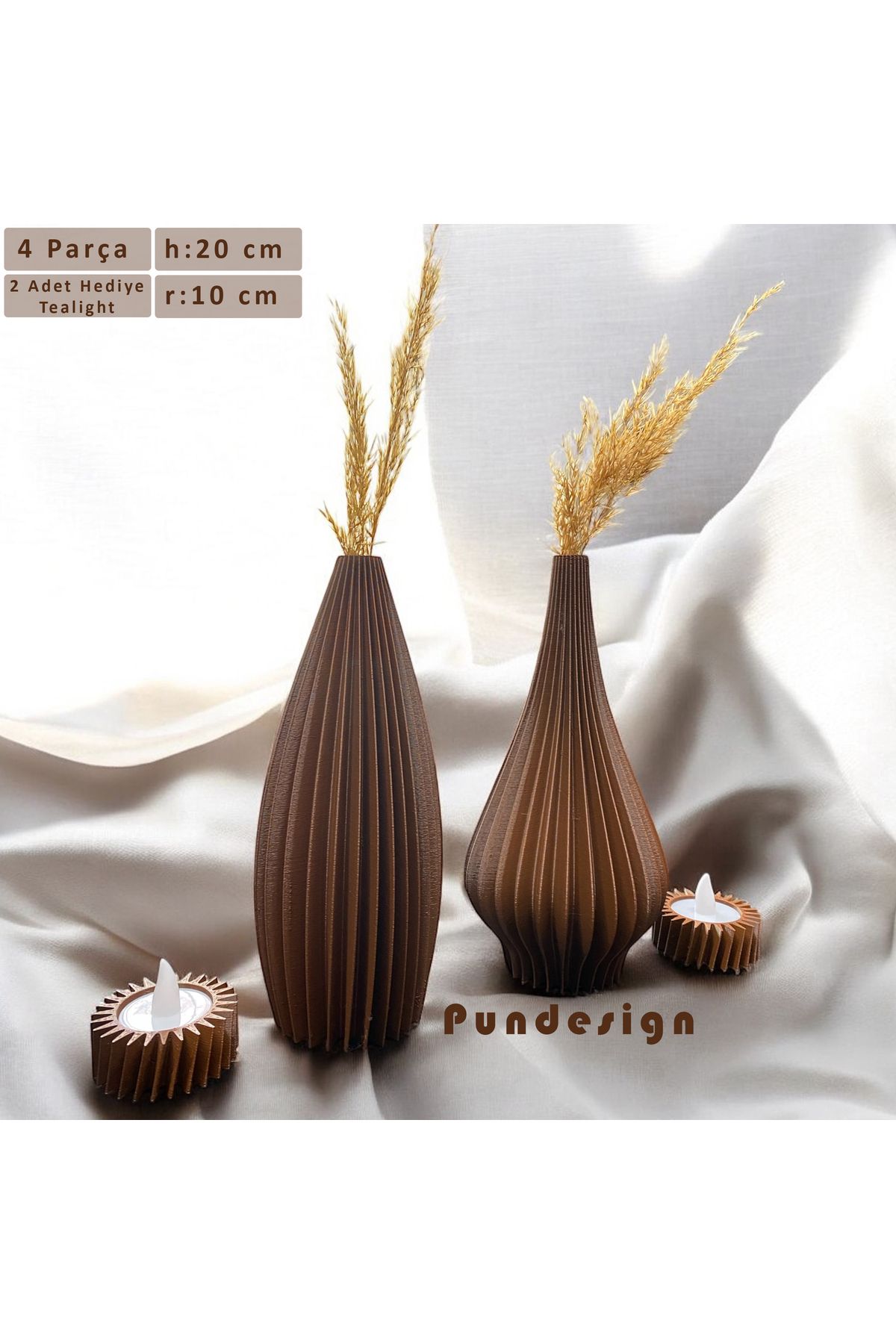 Pundesign 'Linea' Modern 4'lü Dekoratif Vazo Set - 2 Adet Tealight Hediye