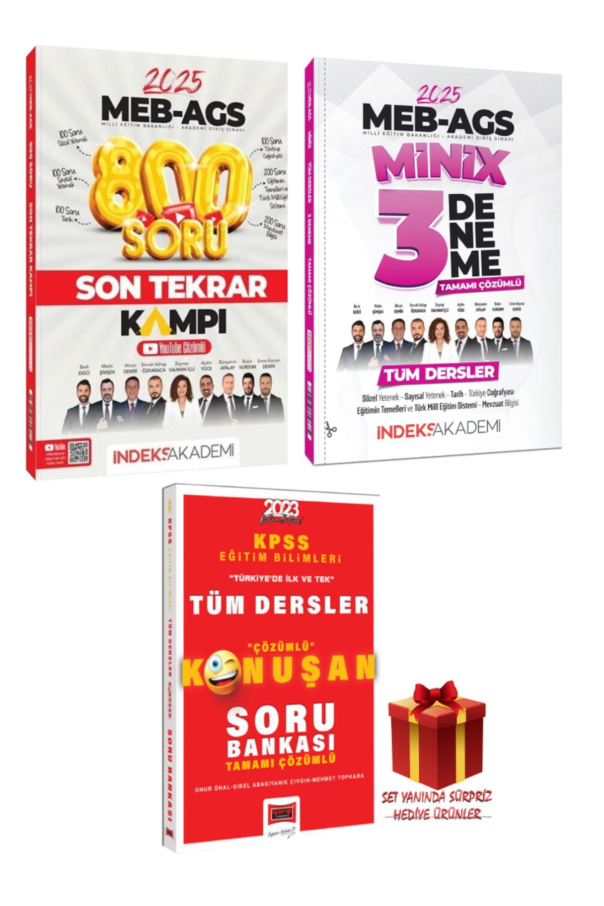İndeks Akademi 2025 MEB AGS 800 Soru Son Tekrar Kampı+ Minix 3 Deneme+ Eğitim Bilimleri Konuşan Soru Bankası+Hediye