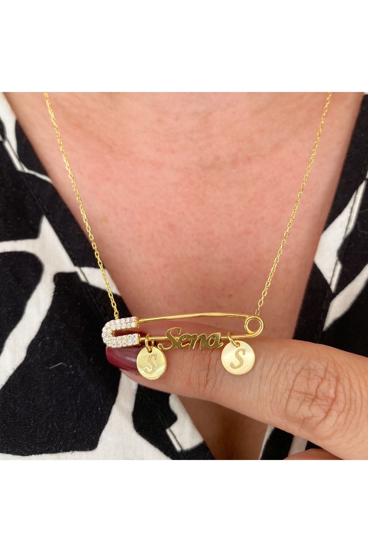 simurg jewellery Altın Kaplama Gümüş İsimli İğne Kolye