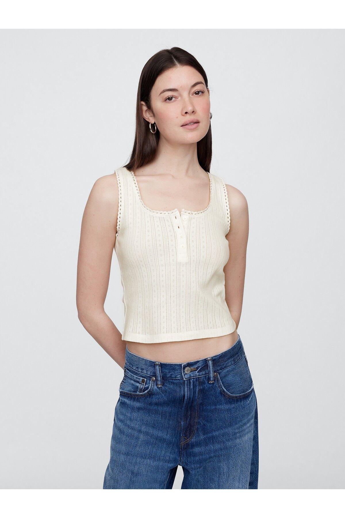 GAP Kadın Beyaz Eyelet Atlet