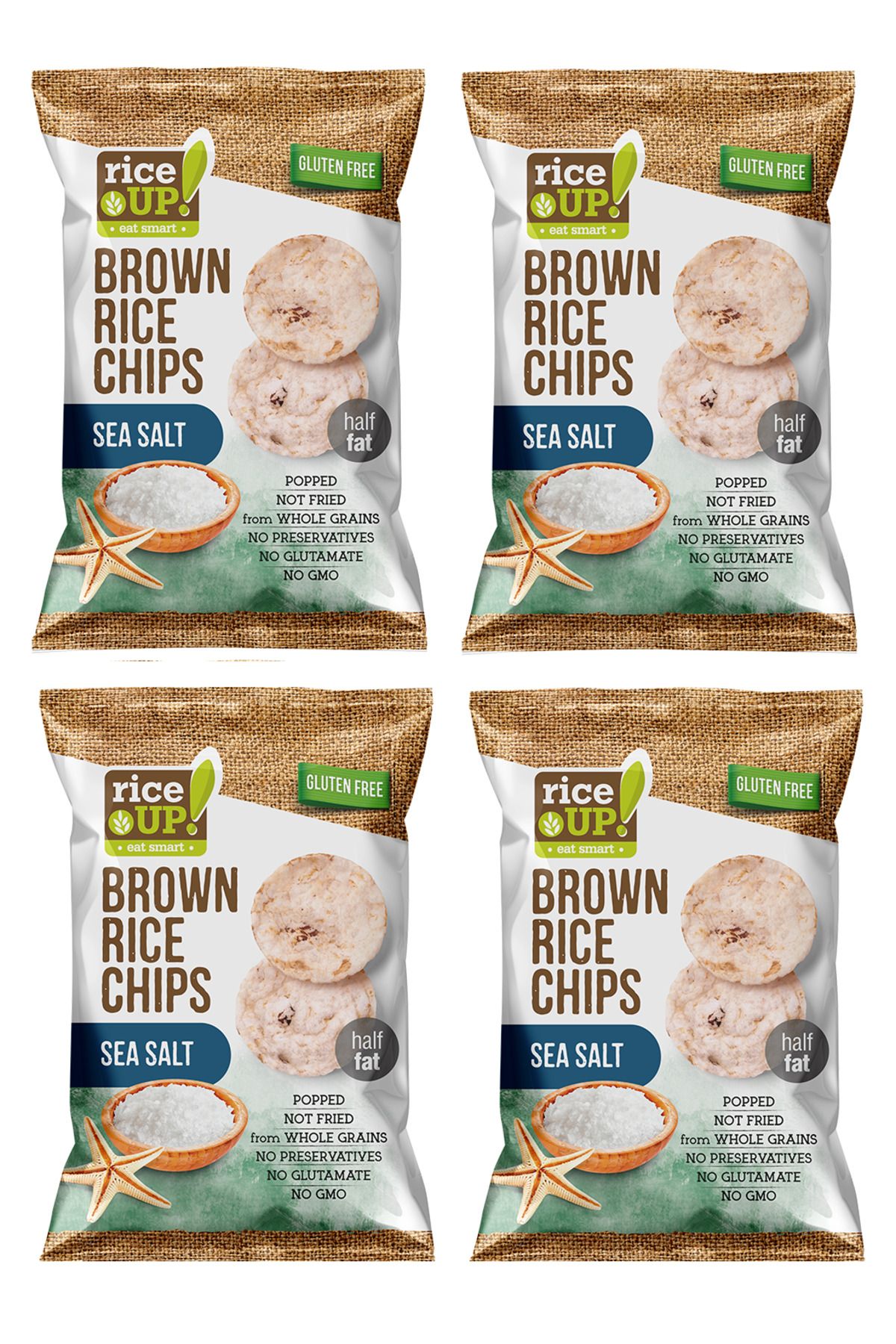 Rice Up 4 Adet Glutensiz Sea Salt, Brown Rice Chips 60g