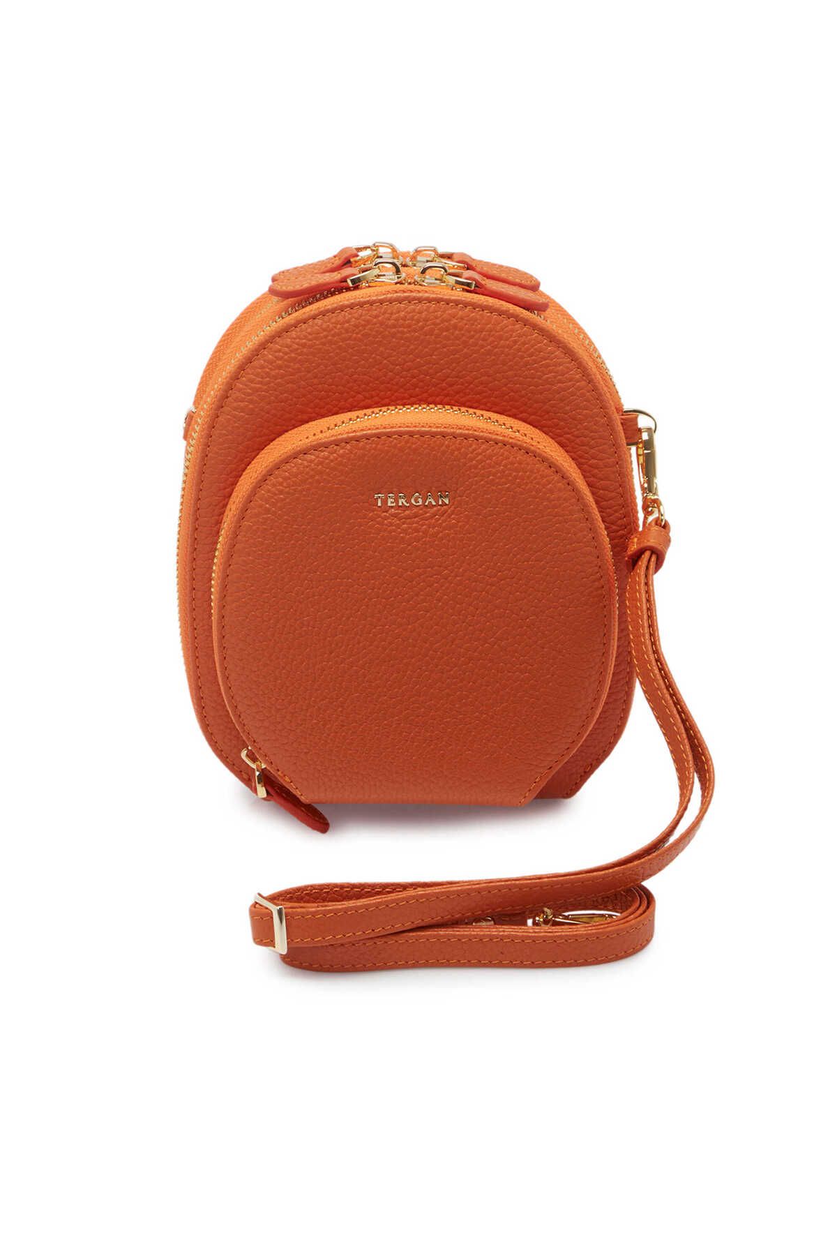 Tergan Turuncu Hakiki Deri Kadın Çapraz Askılı Çanta - S25Y1BC80430-J35