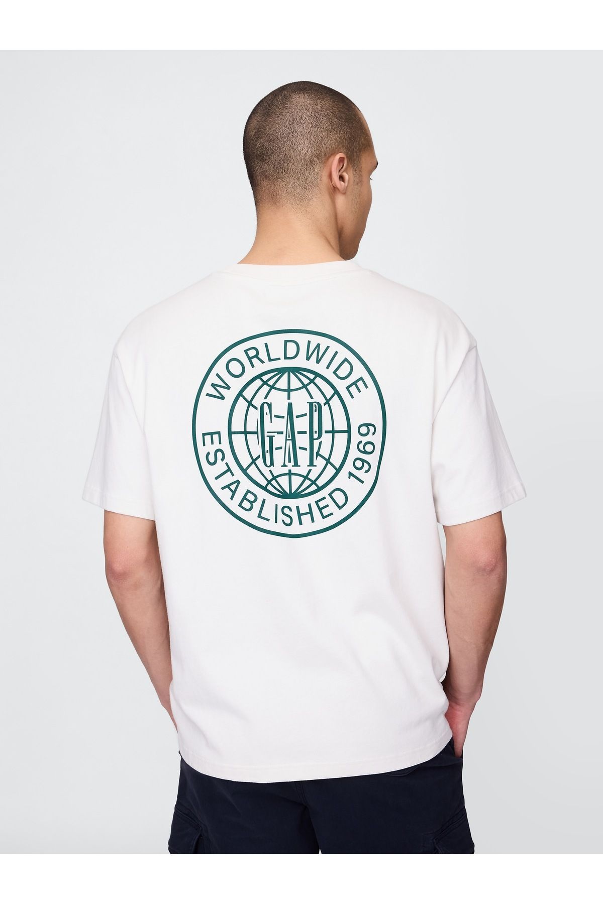GAP Erkek Beyaz Gap Logo Oversize T-Shirt