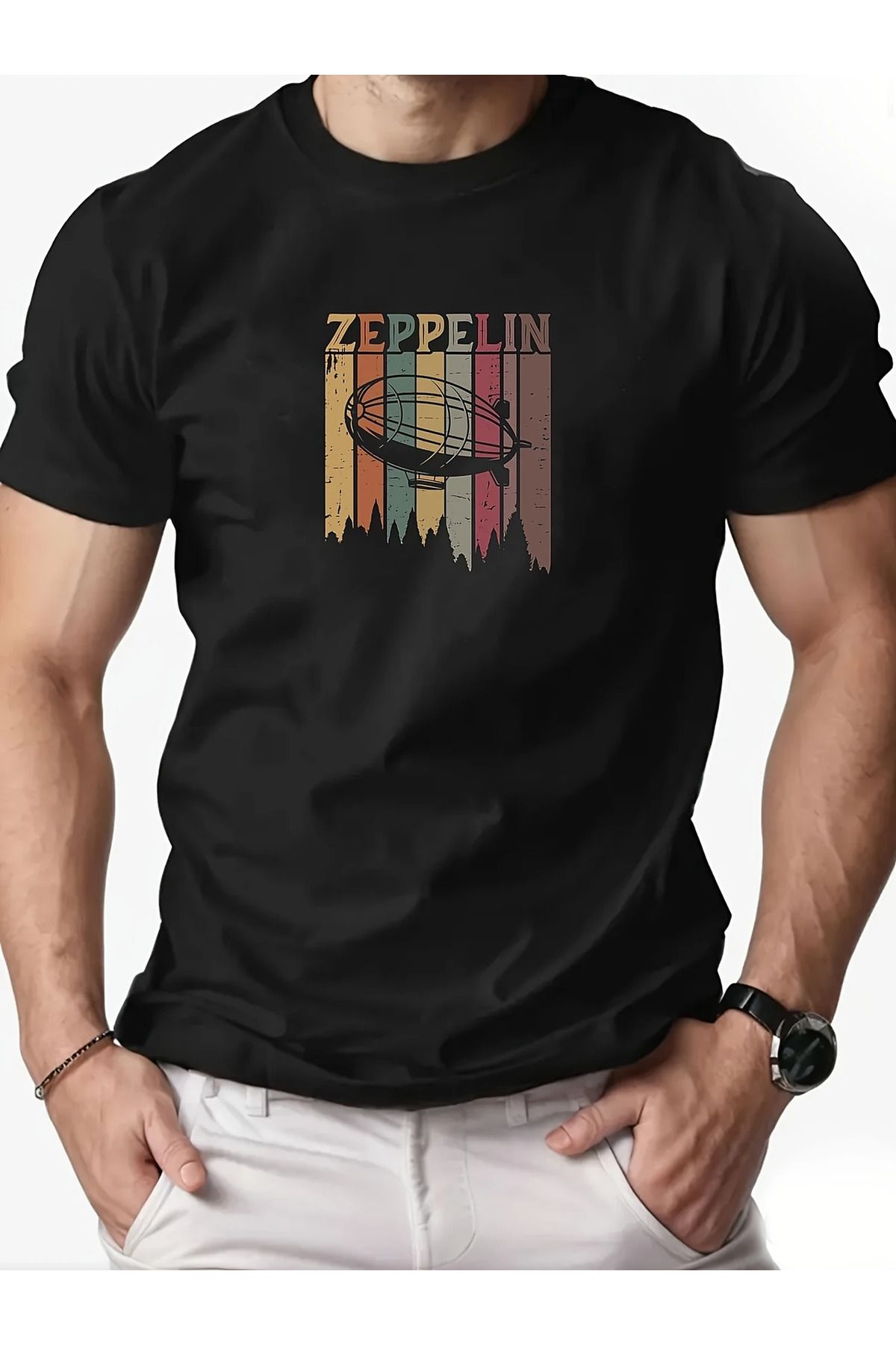 LUNAVISTA Zepplin Baskılı Bisiklet Yaka Kısa Kol T-shirt