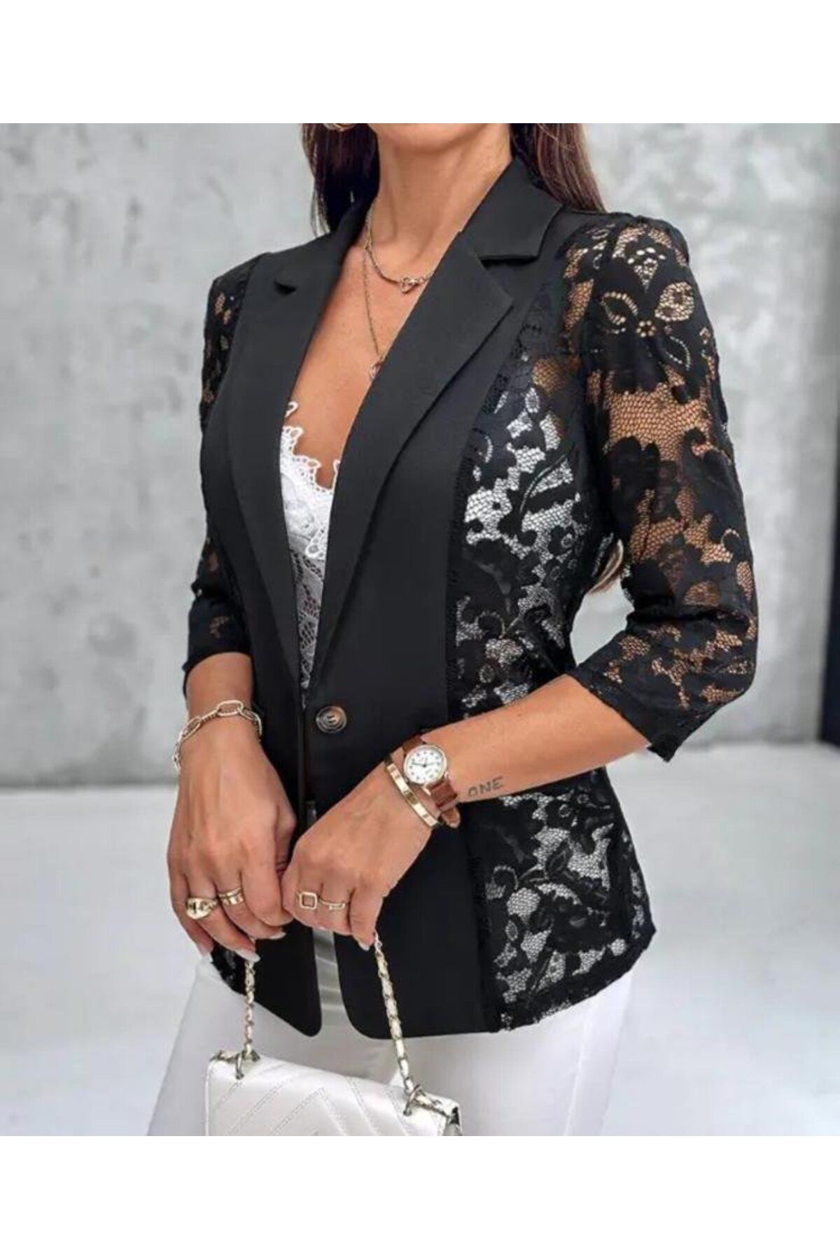 velmorafashion Kadın Dantel Güpür Detay Fırsat ürün Ceket