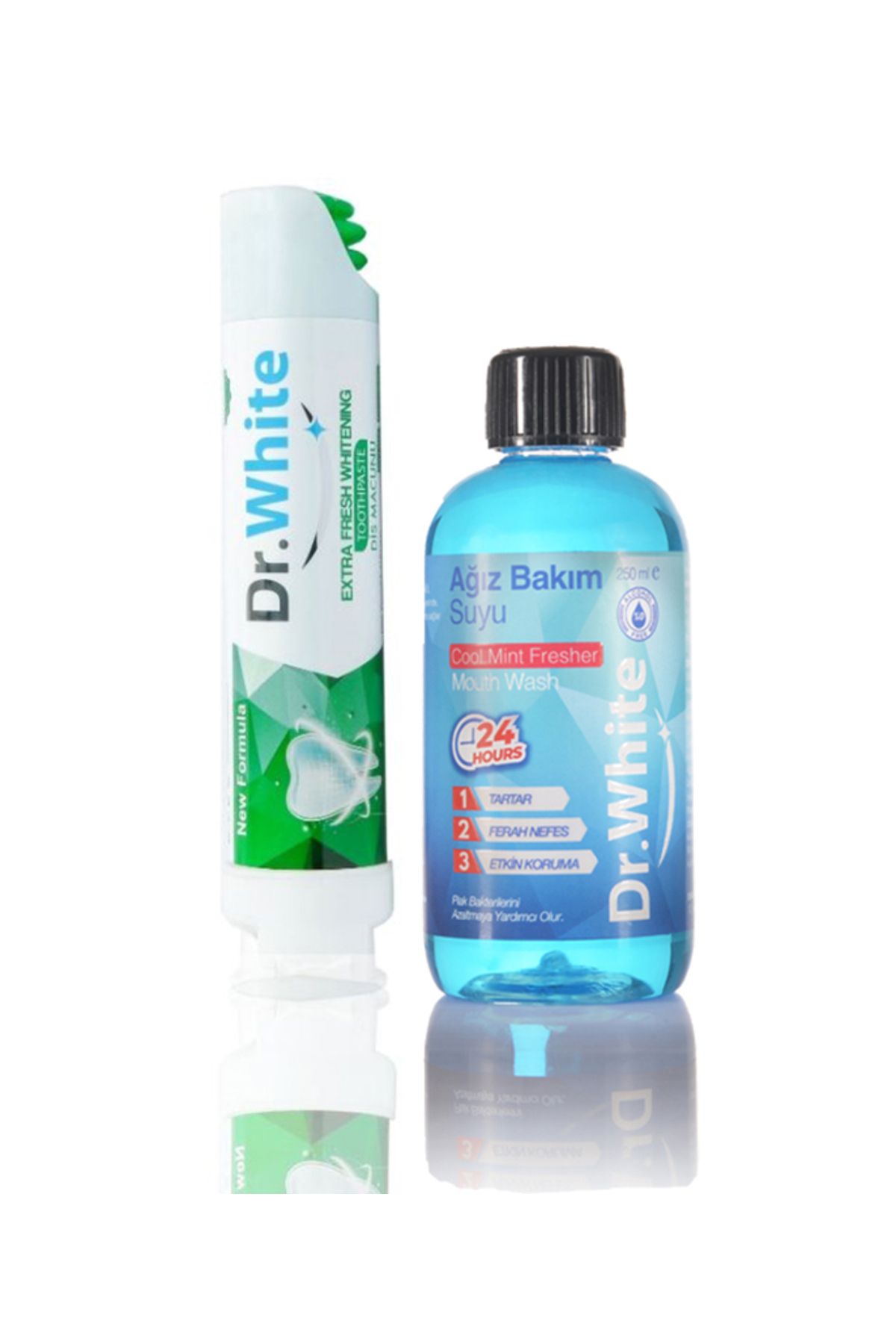 Dr.White Dr. White Diş Macunu Extra Fresh Whitening 100Ml+Dr. White Ağız Bakım Suyu Cool Mint Fresher 250