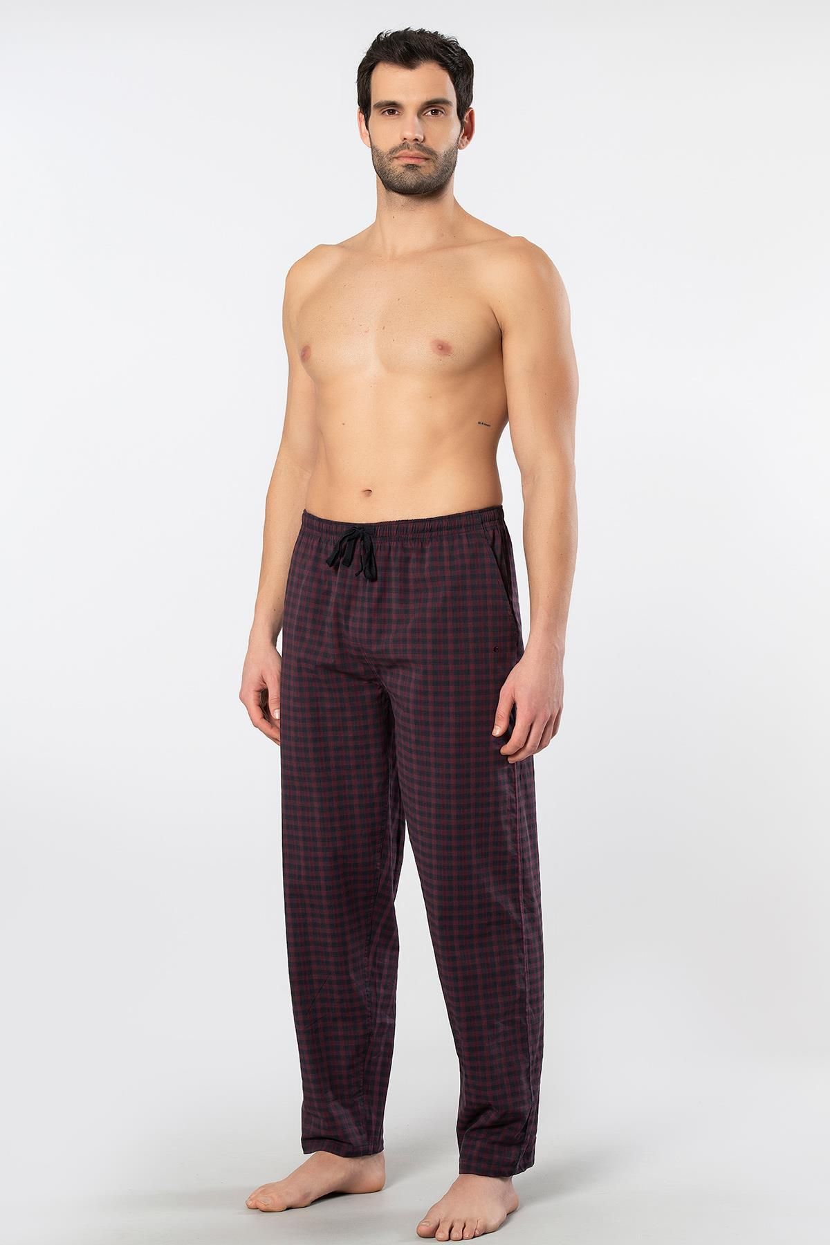 Cacharel Ekoseli Cepli Alt Pijama, %95 pamuk %5 likralı