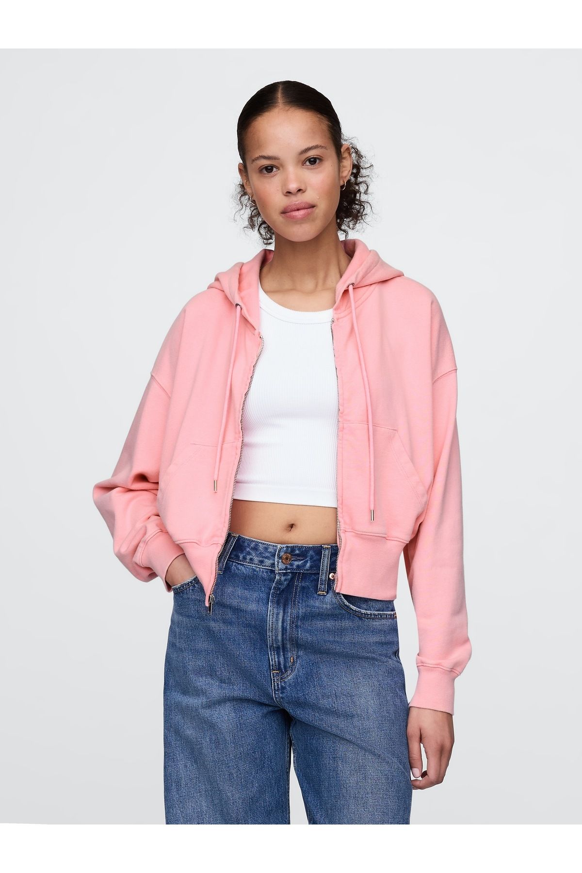 GAP Kadın Pembe Heavyweight Fransız Havlu Kumaş Sweatshirt