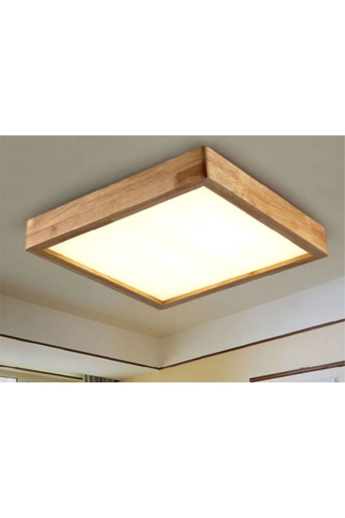 Dekor olsun AHŞAP Çerceveli Led Aydınlatma 60x60cm Salon Yatak Odası Mutfak Avize Aydınlatma 3000k Günısıgı IŞIK