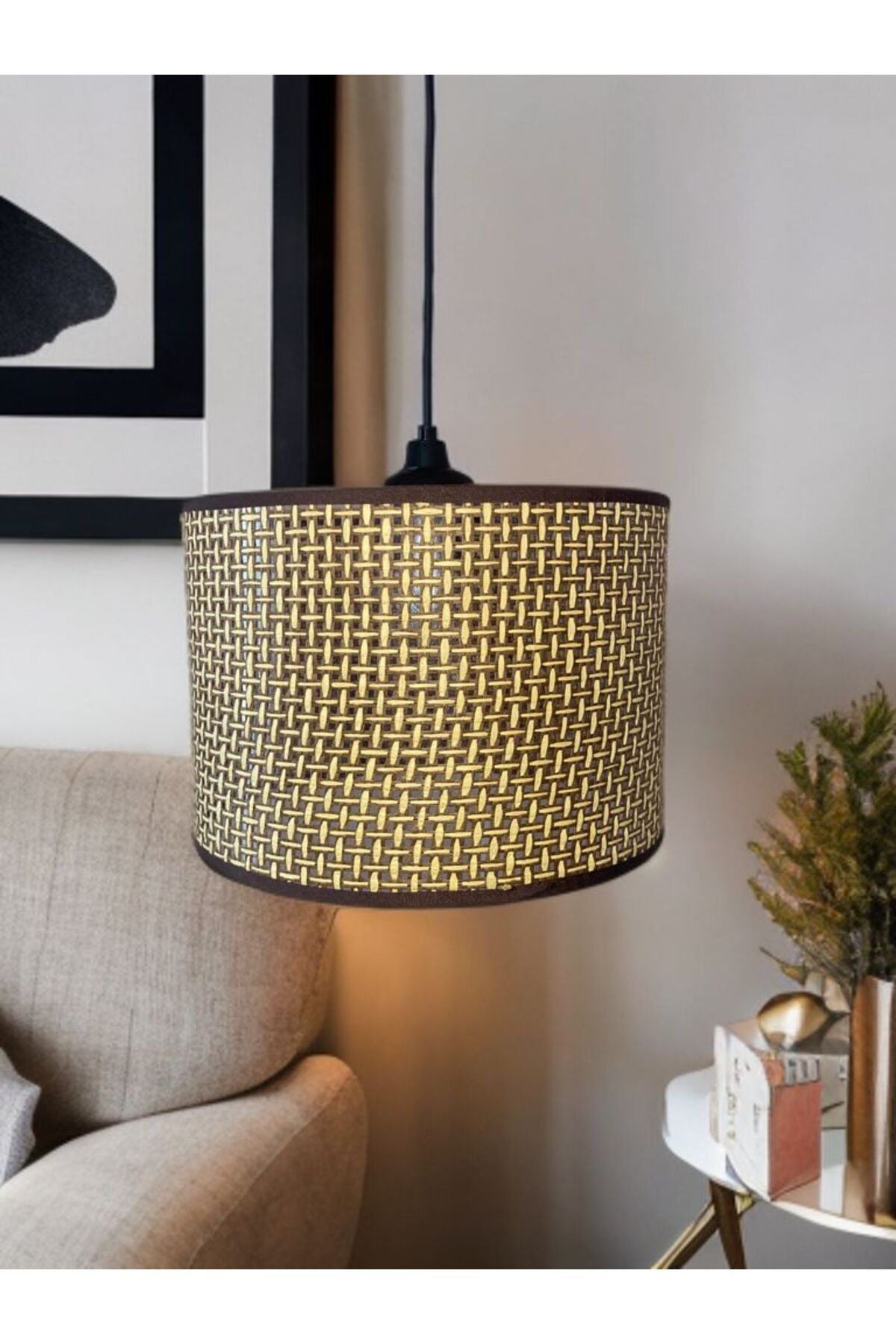 FLUAYDINLATMA Modern Doğal Hazeran KAHVERENGİ 25 Cm Tasarım Salon Mutfak Oturma Odası Tekli Avize