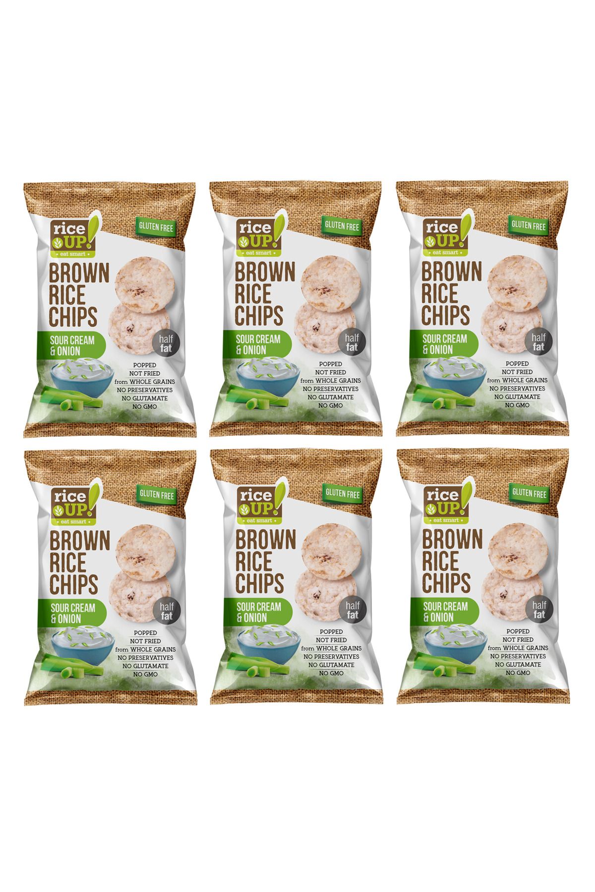Rice Up 6 Adet Glutensiz Sour Cream and Onion, Brown Rice Chips 60g