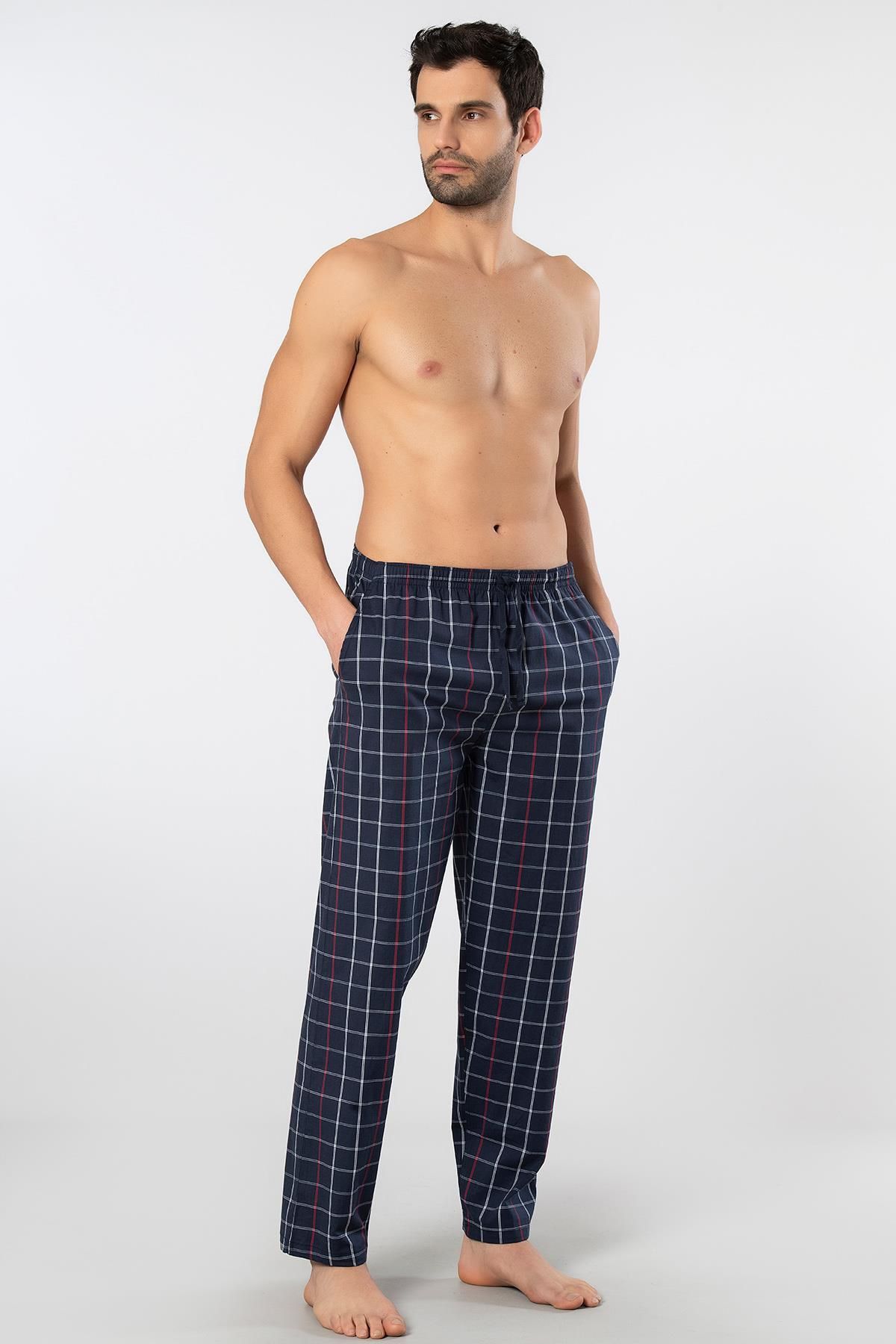 Cacharel Ekoseli Cepli Alt Pijama, %95 pamuk %5 likralı