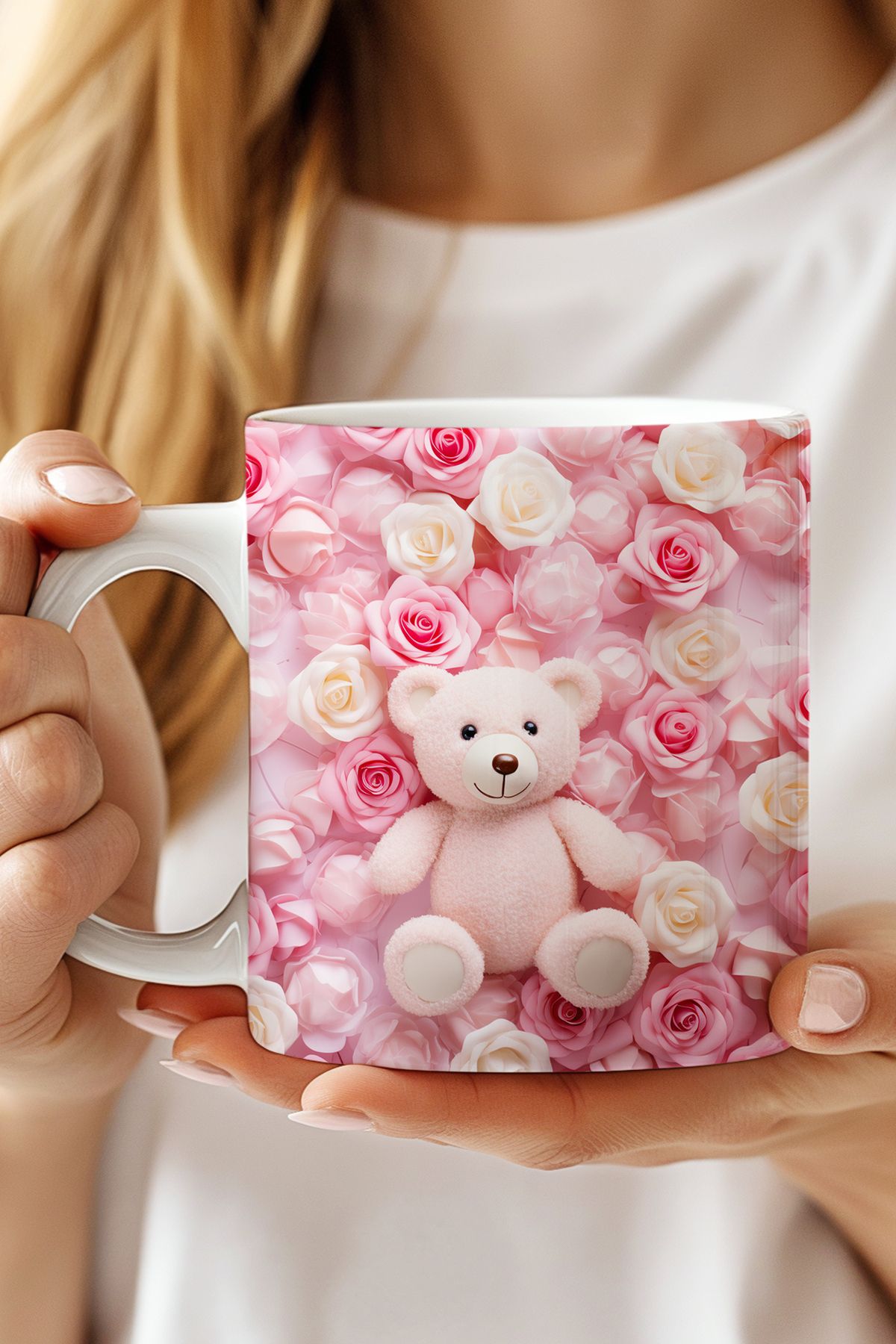 expreshediye Sevgiliye Hediye Güllü 3D Teddy Bear Bardak, 3d Ayıcıklı Kupa Bardak