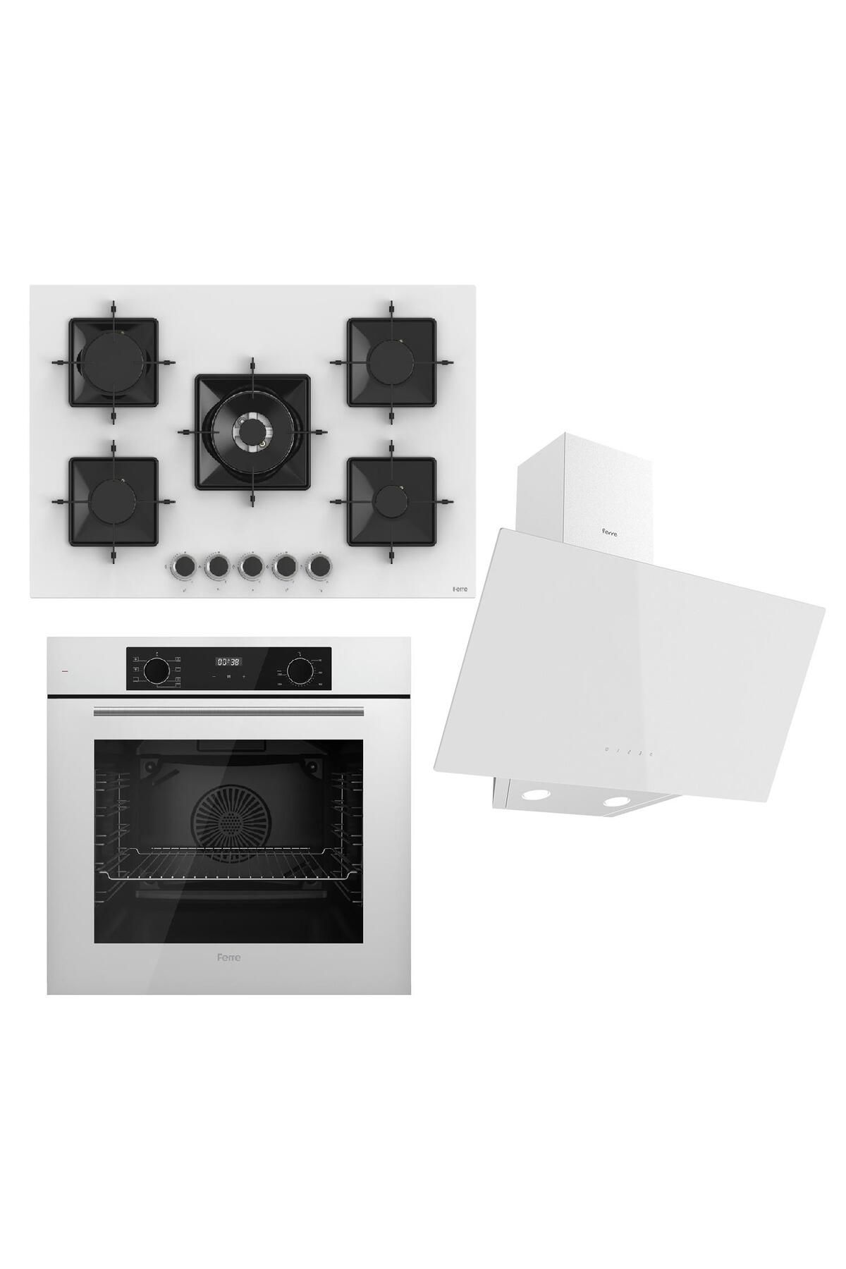 Ferre STEAMART-FRYART Serisi Beyaz Set (SS036 + QBL63CB +D078 ) - Emaye Izgara - 75 Cm Ocak