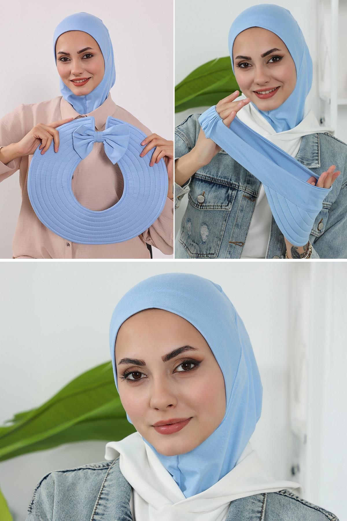 Aisha's Design 3'lü Tak-Çık Bone,Siperlik ve Şapka Seti Tesettür,ST-1P