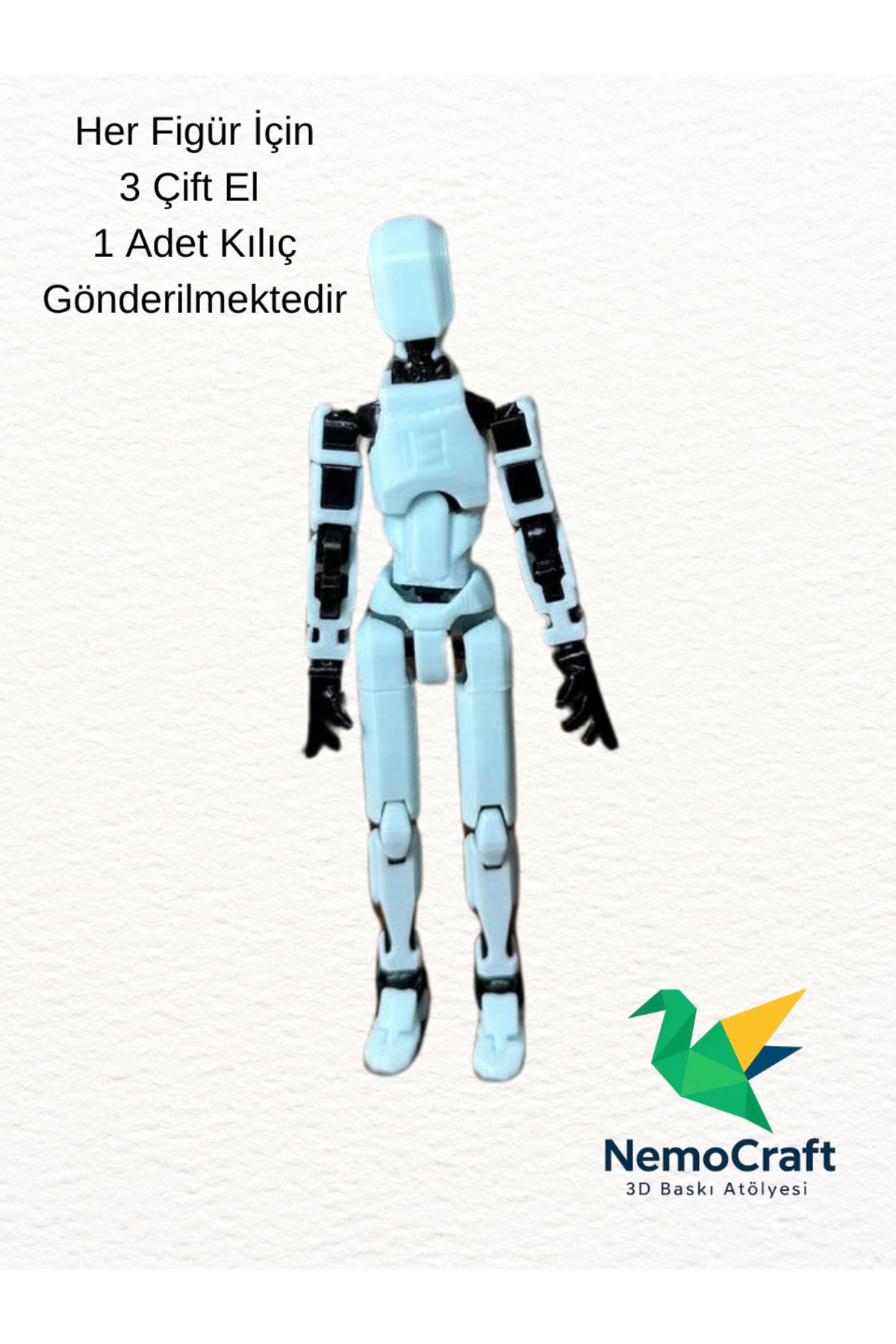 NemoCraft Lucky 13 Oynar Eklemli Robot Figür Dumy Oyuncak Pastel Mavi Siyah 14cm