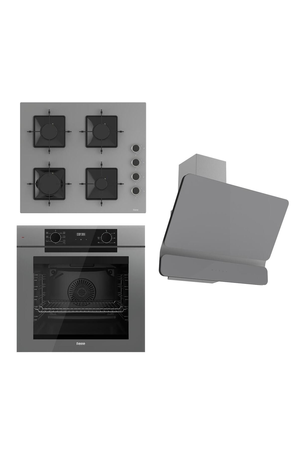Ferre FRYART Serisi Gri Set (SS208 + QEP63CPR +D082 ) - Emaye Izgara