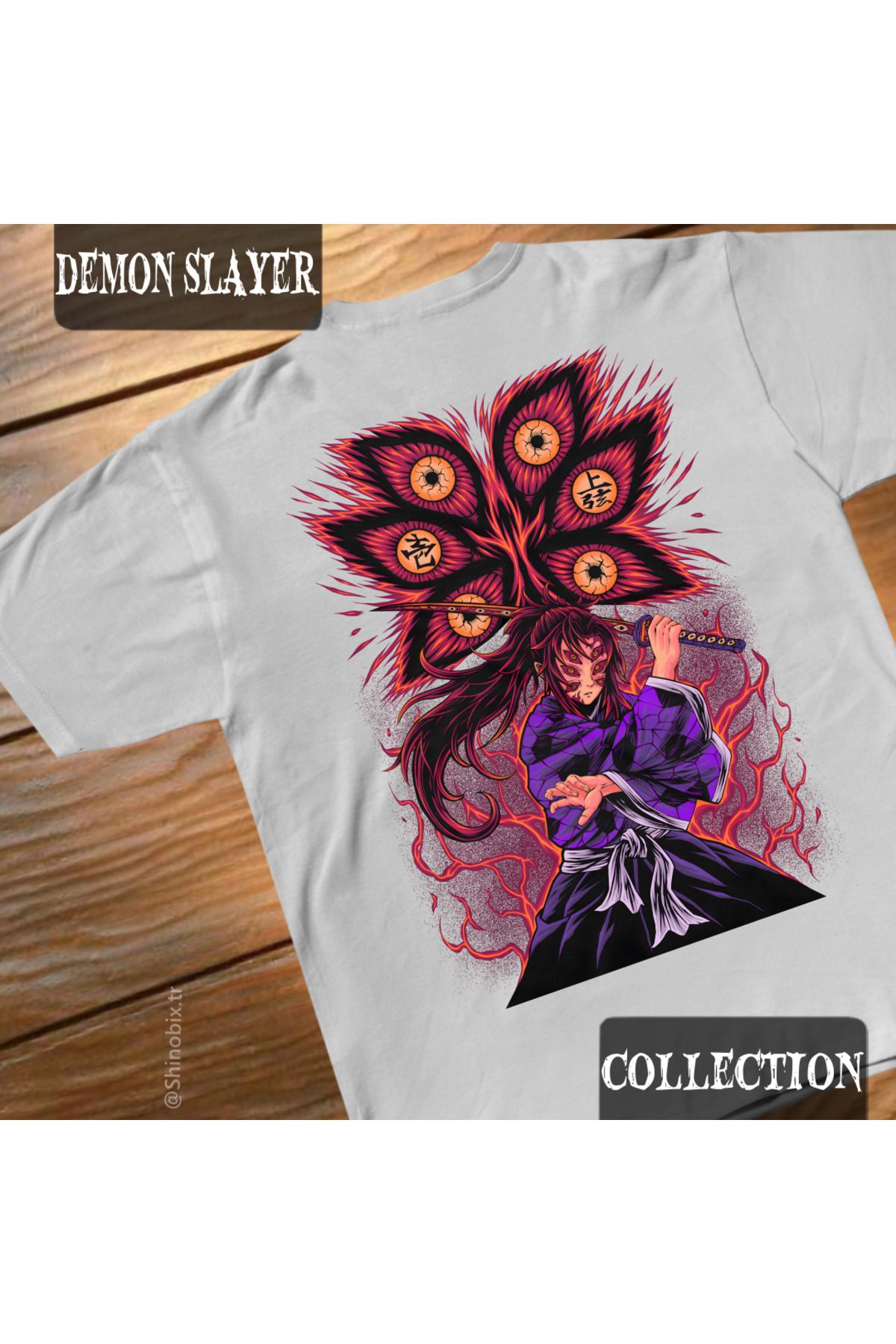 SHINOBIX Demon Slayer Anime Kokushibo Upper Moon 1 Baskılı Oversize T-Shirt