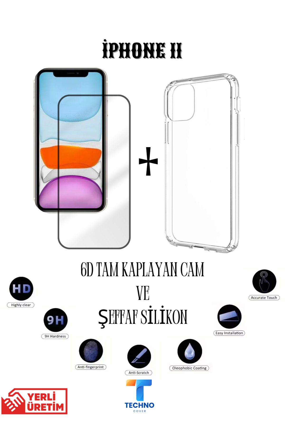 foxpower İphone 11 6D Tam Kaplayan Ekran Koruyucu ve Şeffaf Kılıf 2li Avantajlı Paket