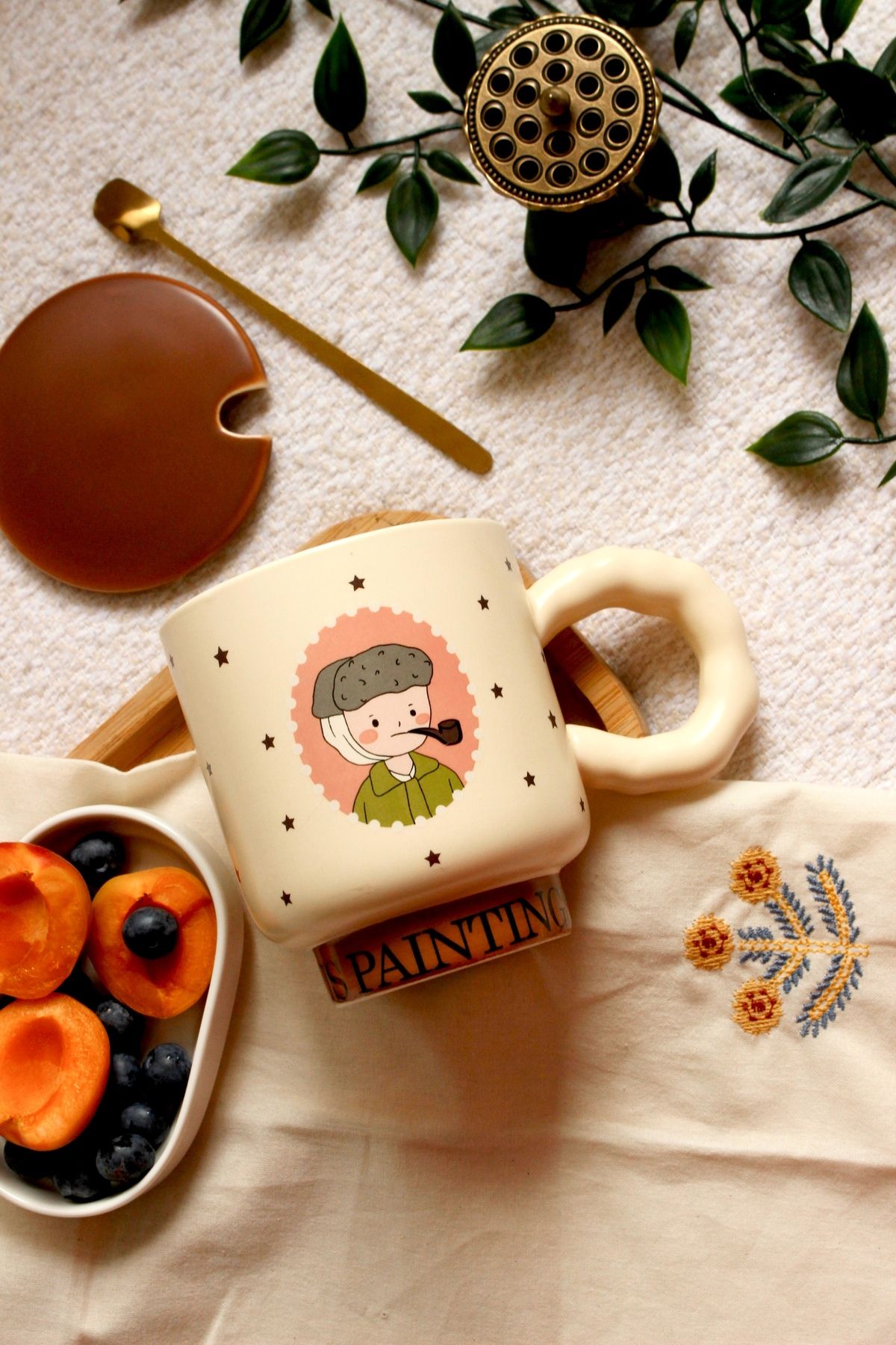 Nova Crafts Van Gogh Anime Portreli / Kapaklı / Yaldızlı kaşıklı Pinterest Kupa Bardak
