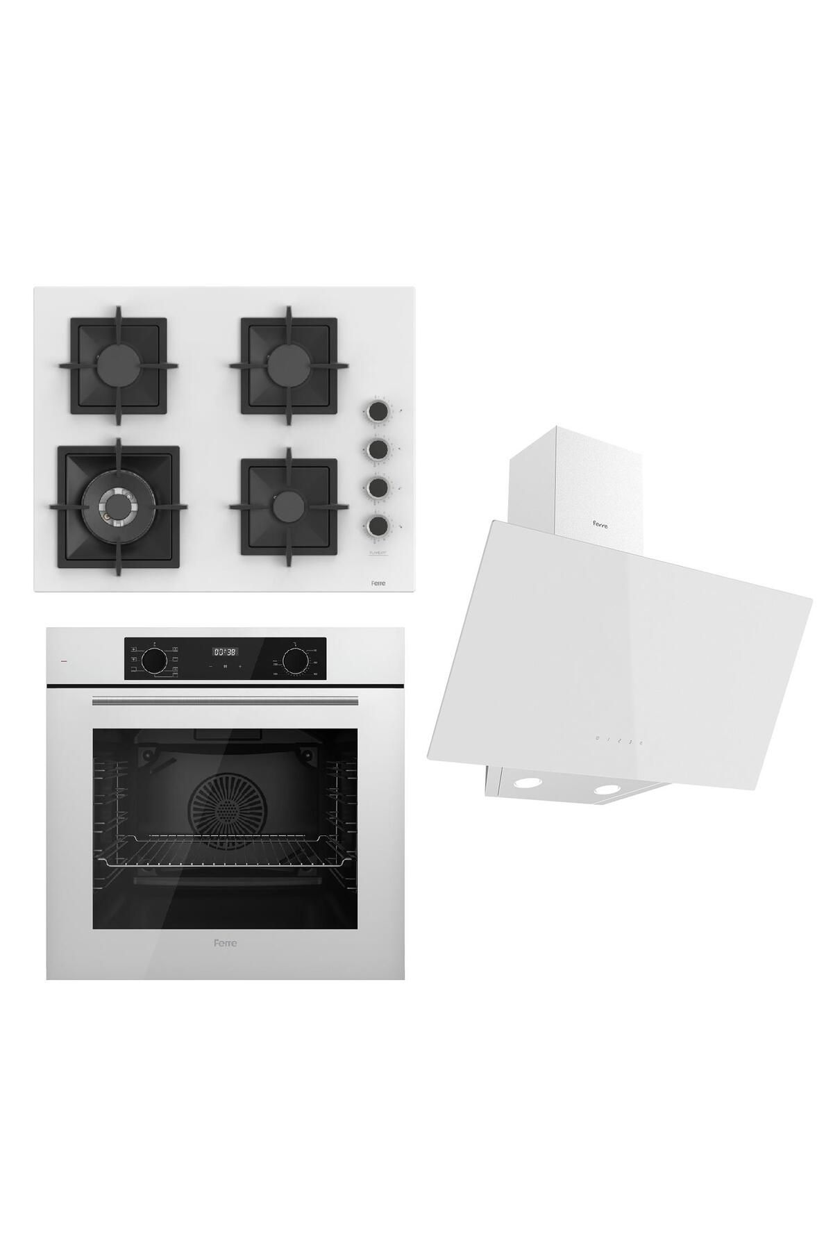 Ferre FLOWART Serisi Beyaz Set (SC406-WFA + QBL63CB +D078 ) - Döküm Izgara / 65 cm Ocak