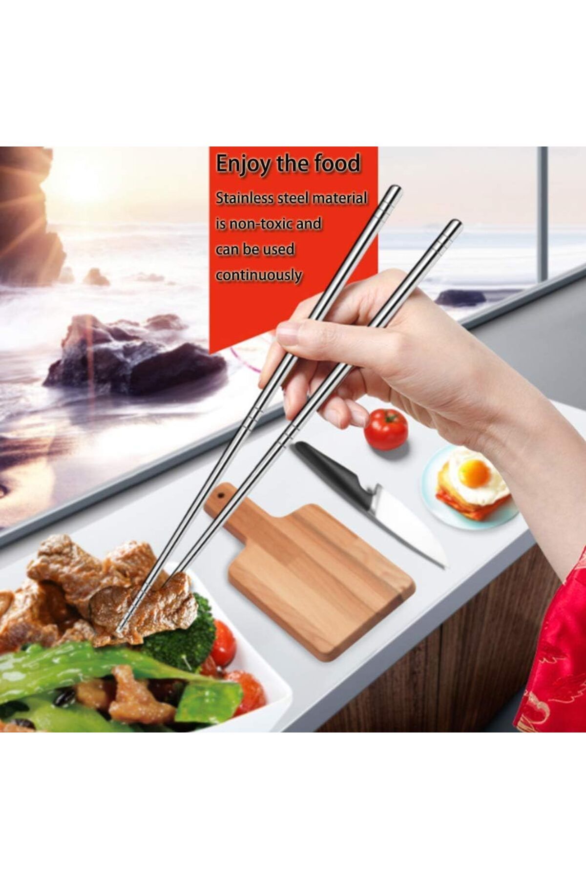 Tahtakale Dünyası Paslanmaz çelik çin yemek çubuğu metal chopstick uzakdoğu yemek kaşığı çatalı çubuğu