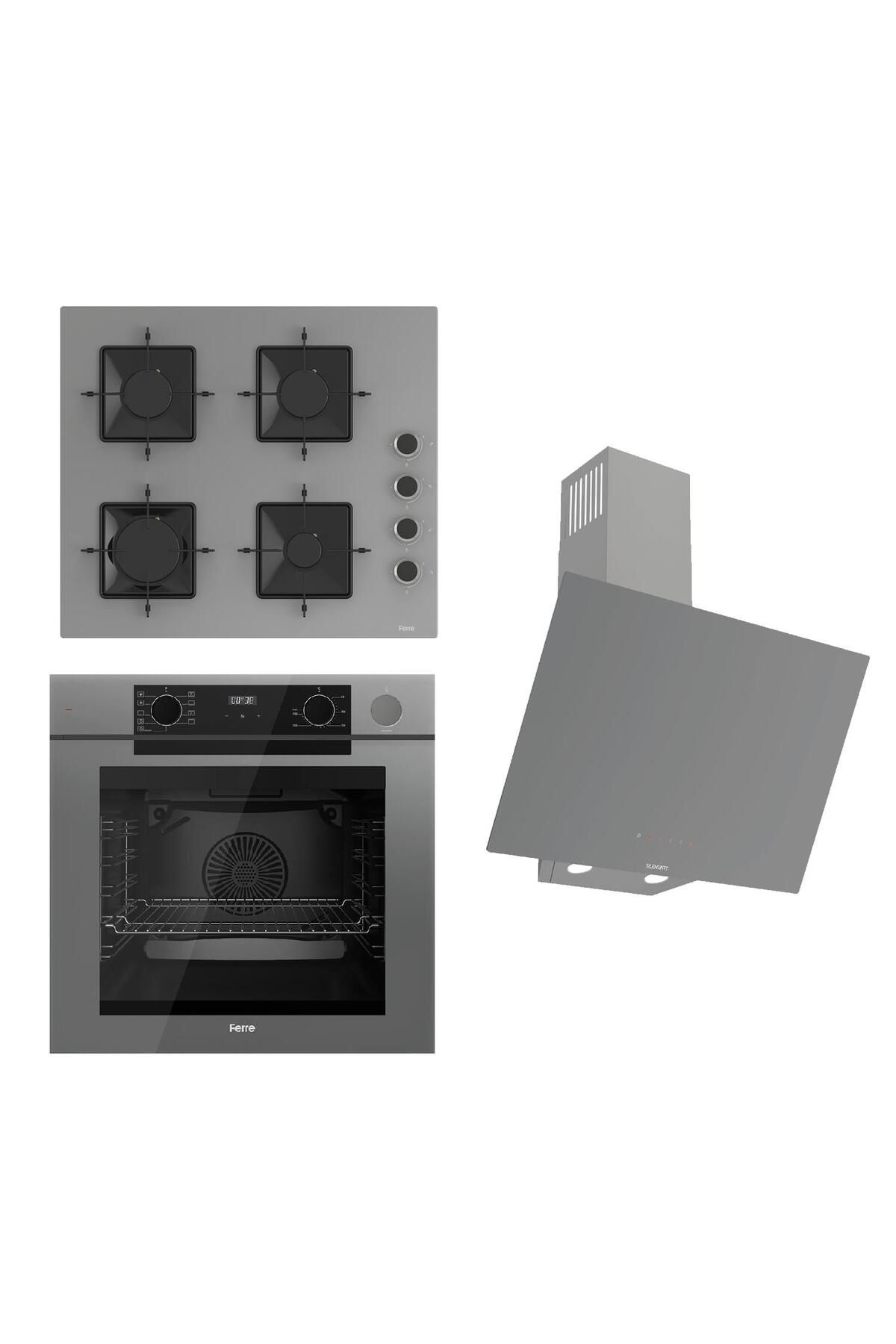 Ferre STEAMART-FRYART-SILENTART Serisi Gri Set (SS208 + QEP64CPR +D079-SA ) - Emaye Izgara