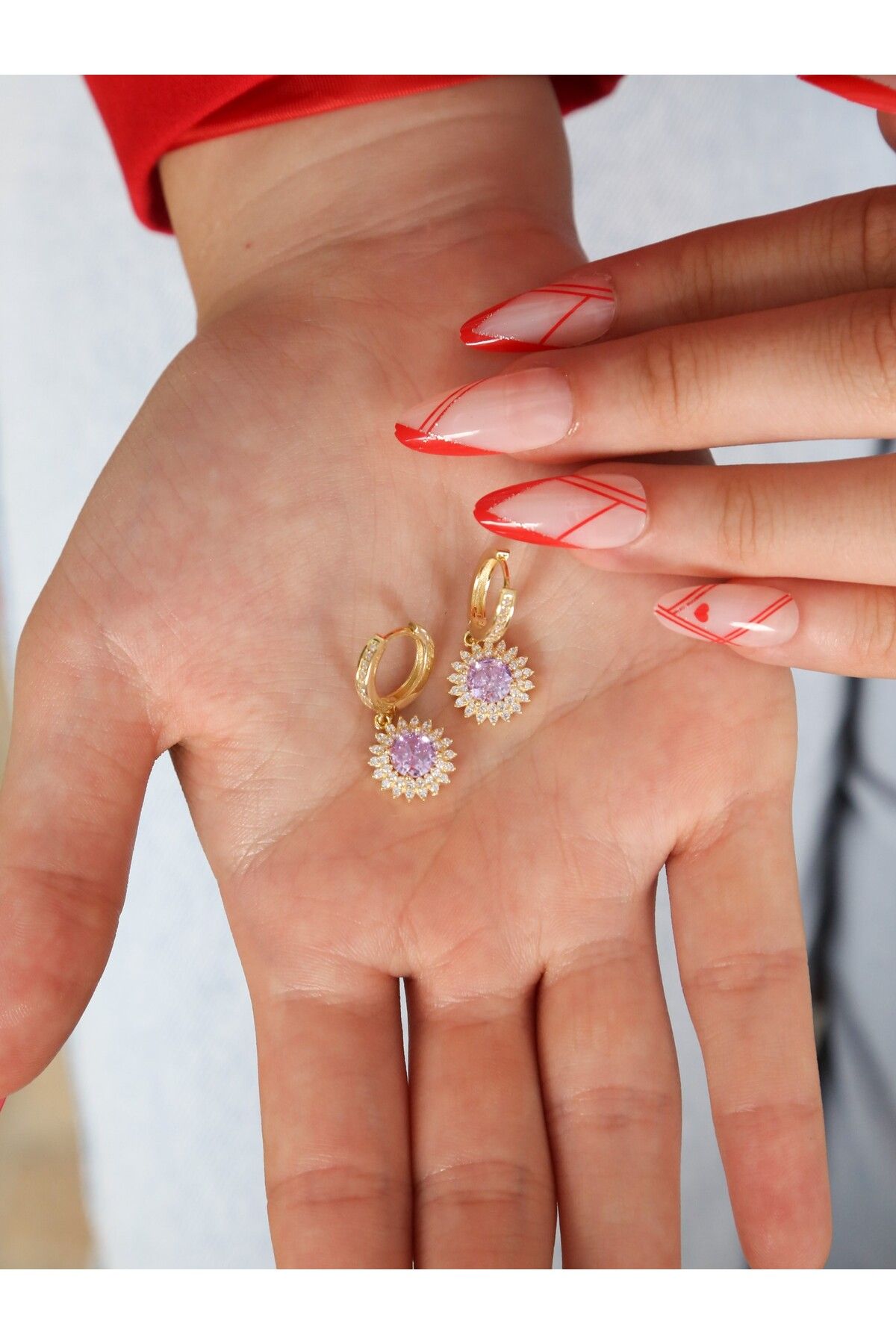 LİNOVE JEWELLERY Ametist Güneş Küpe, 925 Ayar Gümüş Küpe, Ametist Gümüş Küpe, Mor Taşlı Küpe