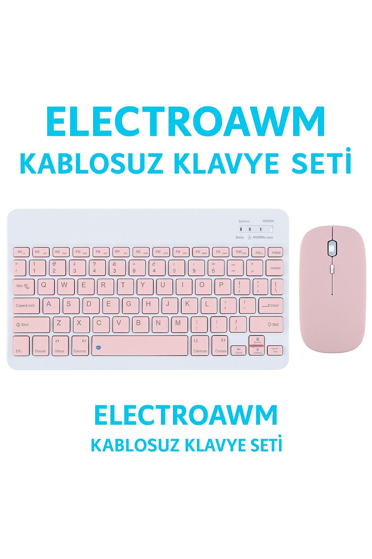 electroawm Kablosuz Bluetooth Klavye + Mouse Seti (iOS / Android / Windows Uyumlu) PEMBE