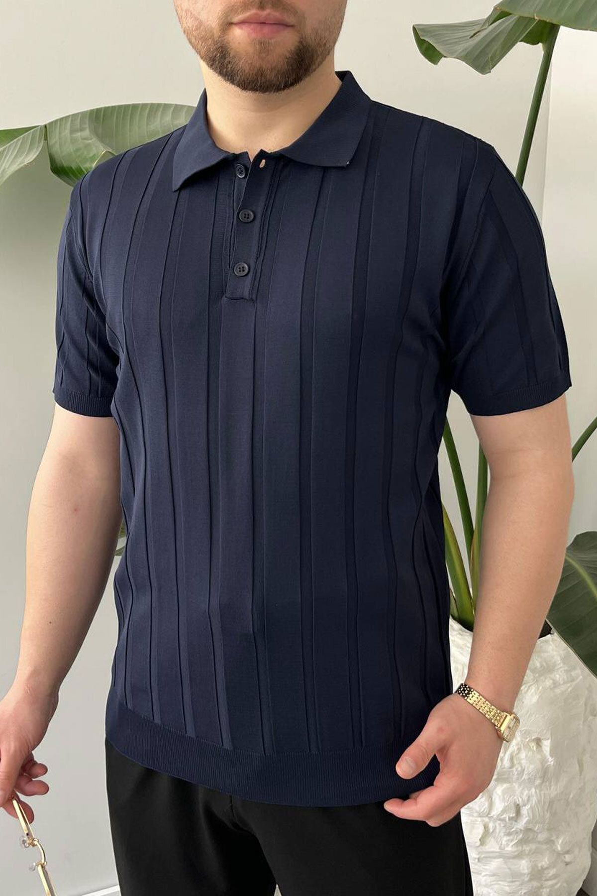 BayAygün BayAygun 5050 Triko Dügmeli Polo Yaka Tshırt_Lacivert