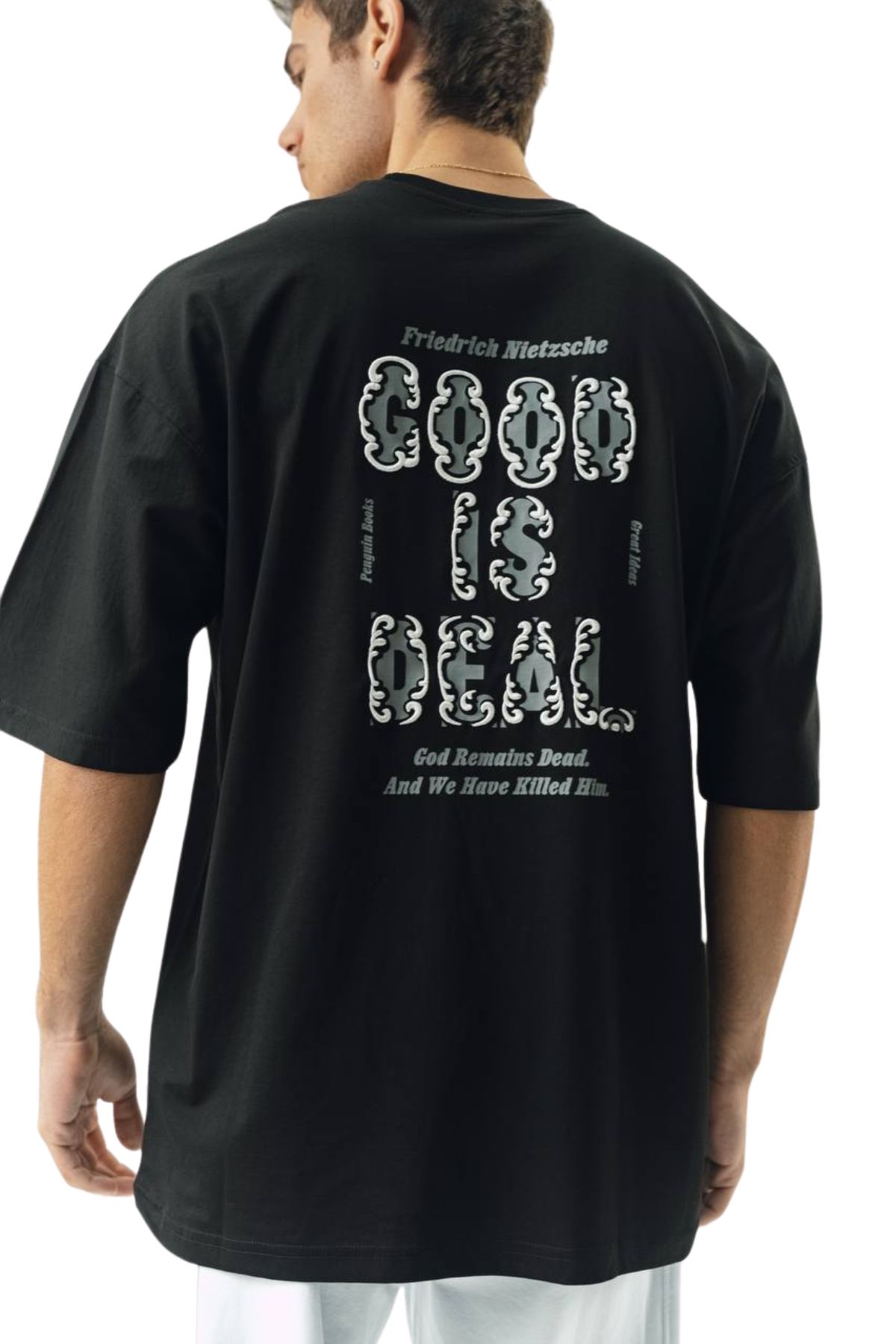 Chirkef Unisex Oversize 100% Pamuk Premium Kumaş Sırt Baskılı Bisiklet Yaka Sokak Stili T-Shirt Good Deal