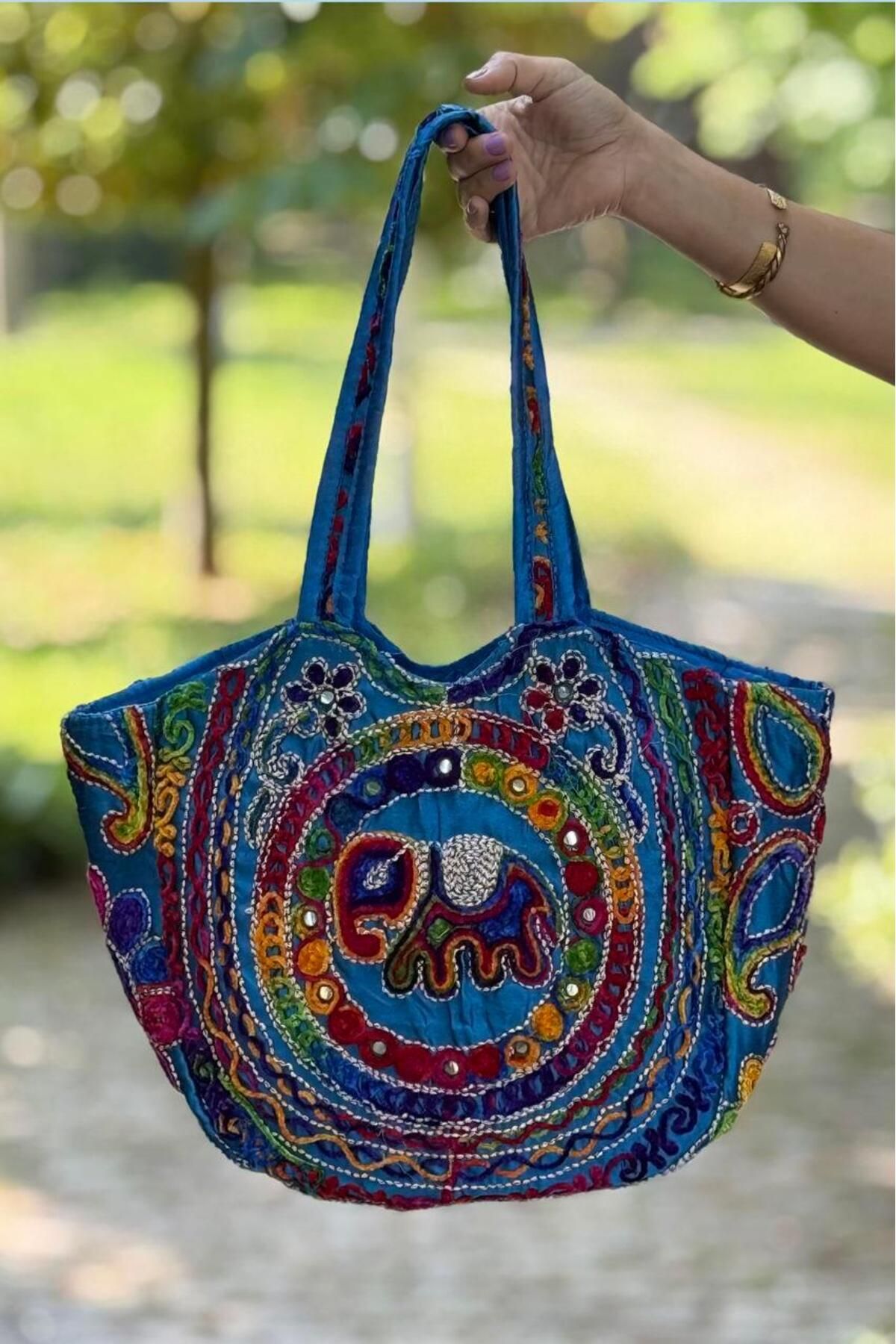 Nevin Kaya Moda Mavi Filli Aynalı Etnik Çanta