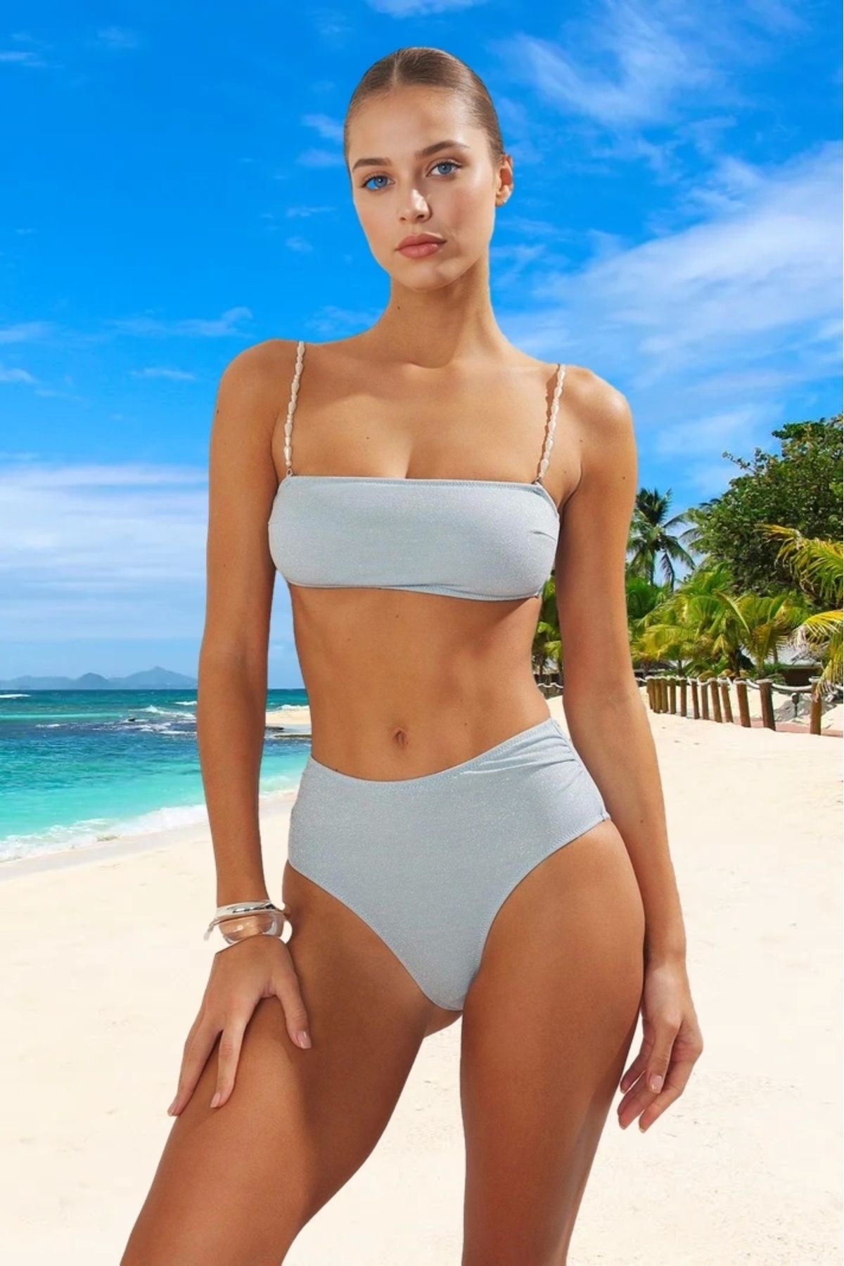 PayBuy Straplez Simli Bikini Takımı Ergonomik Kesim Hızlı Kuruyan UV Korumalı Esnek Kumaş