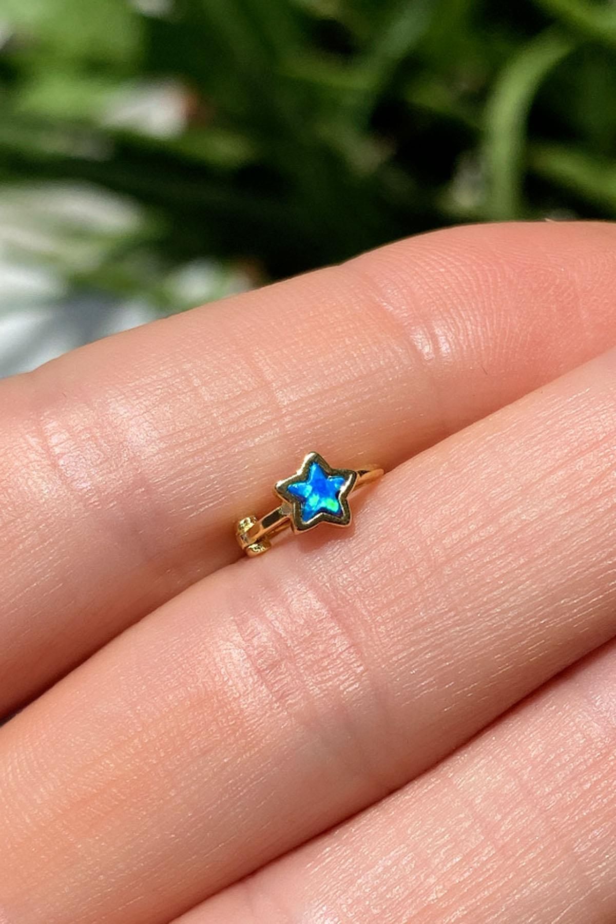 Spossy Silver Jewelry Opal Taşlı Yıldız Halka Piercing Küpe